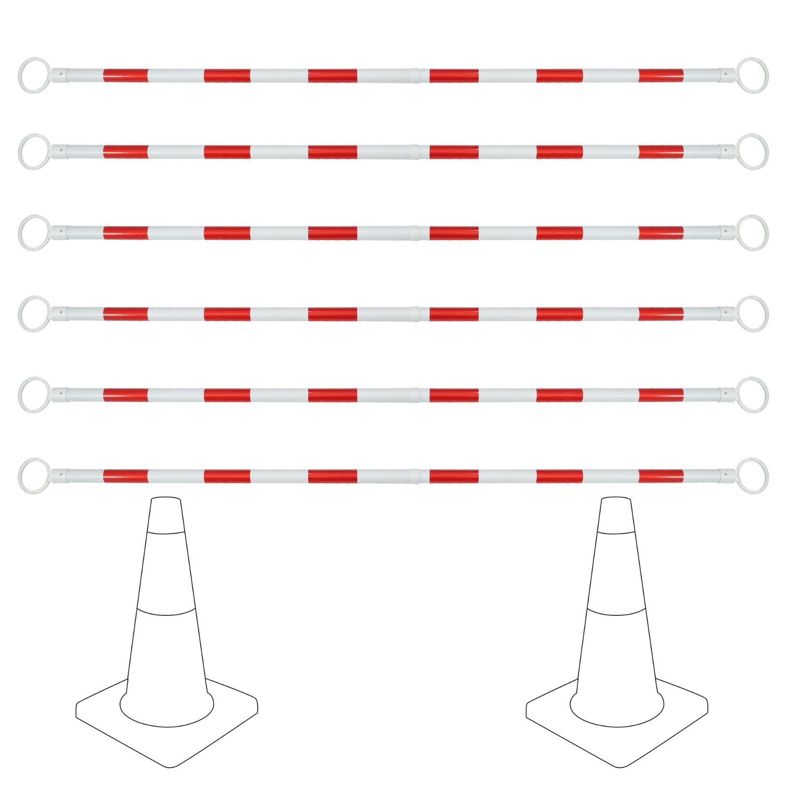 6 Pack Retractable PVC Cone Bar 4.2–6.6 FT White/Orange Universal Use