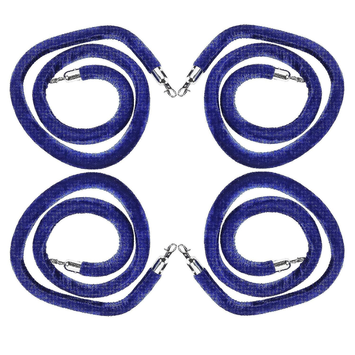 NovelBee 4pcs Blue Velvet Stanchion Ropes with Silver Hooks,10 Feet Stanchion Qu