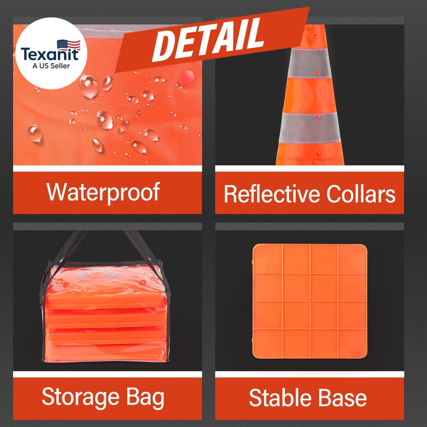 18 Inch 4 Pack Collapsible Traffic Safety Cones, Multi Purpose Pop-Up Cones with