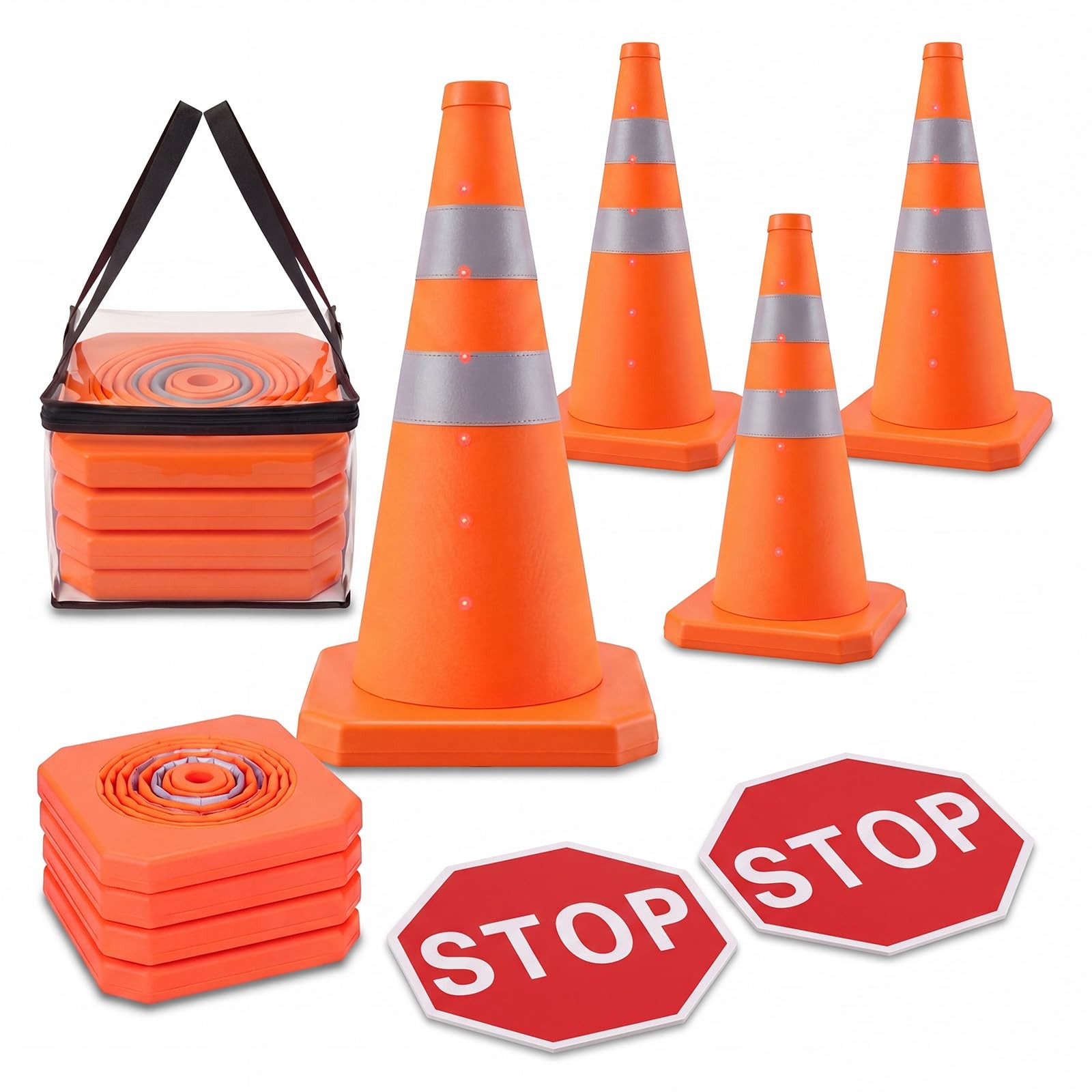 Kingdder 4 Pack 18” Collapsible Traffic Safety Cones and 2 Pack 12” Stop Si…