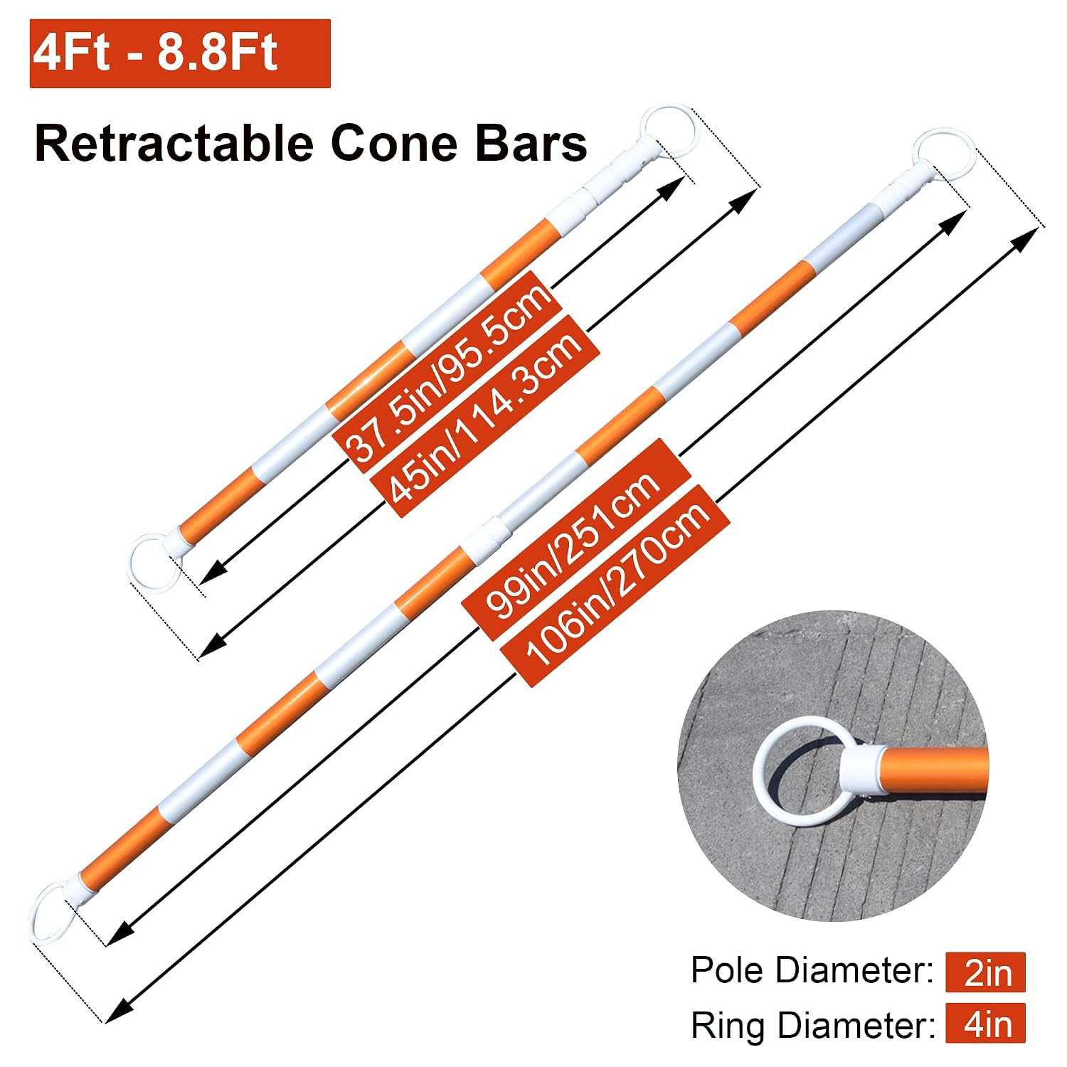 Orangestar 8 Pack Retractable Traffic Cone Bars, 4Ft to 8.8Ft Expandable Cone Ba