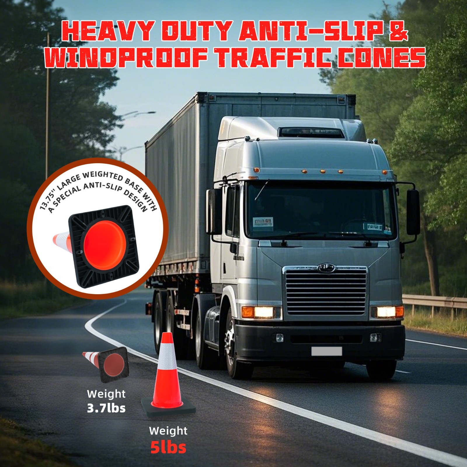 4 PACK-18” Heavy Duty Traffic Safety Cones,5lbs Weight,W Reflective Collar