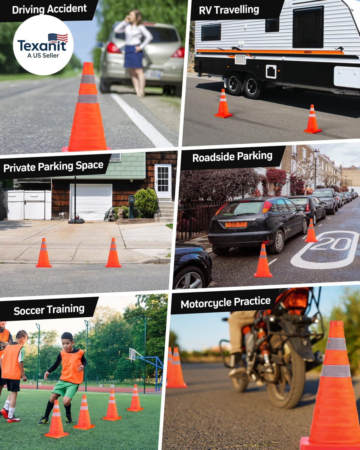 [4 Pack] 18 Inch Collapsible Traffic Safety Cones, Orange Cones, Multi Purpose P