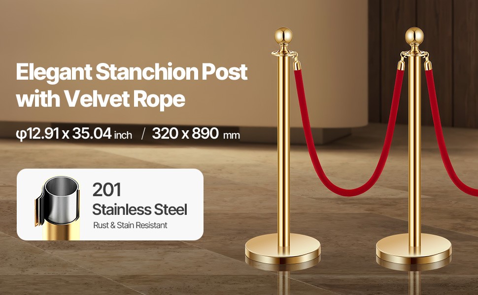 Stanchions 4/6/8Pcs Stainless Steel Post with Fillable Base Velvet Ropes & Posts