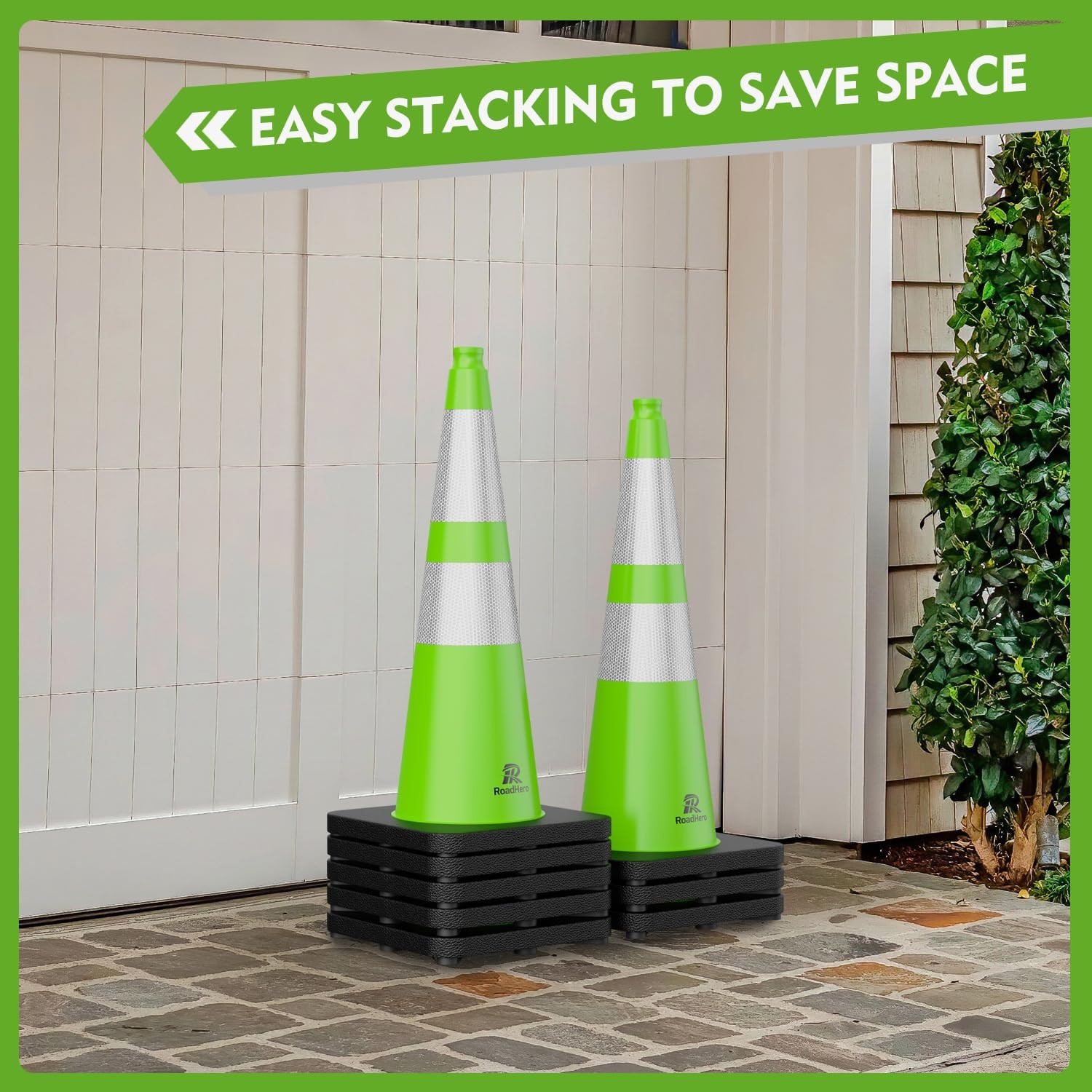 RoadHero 8 Pack Traffic Safety Cones 28 Inch with Black Weighted Base, Plasti…