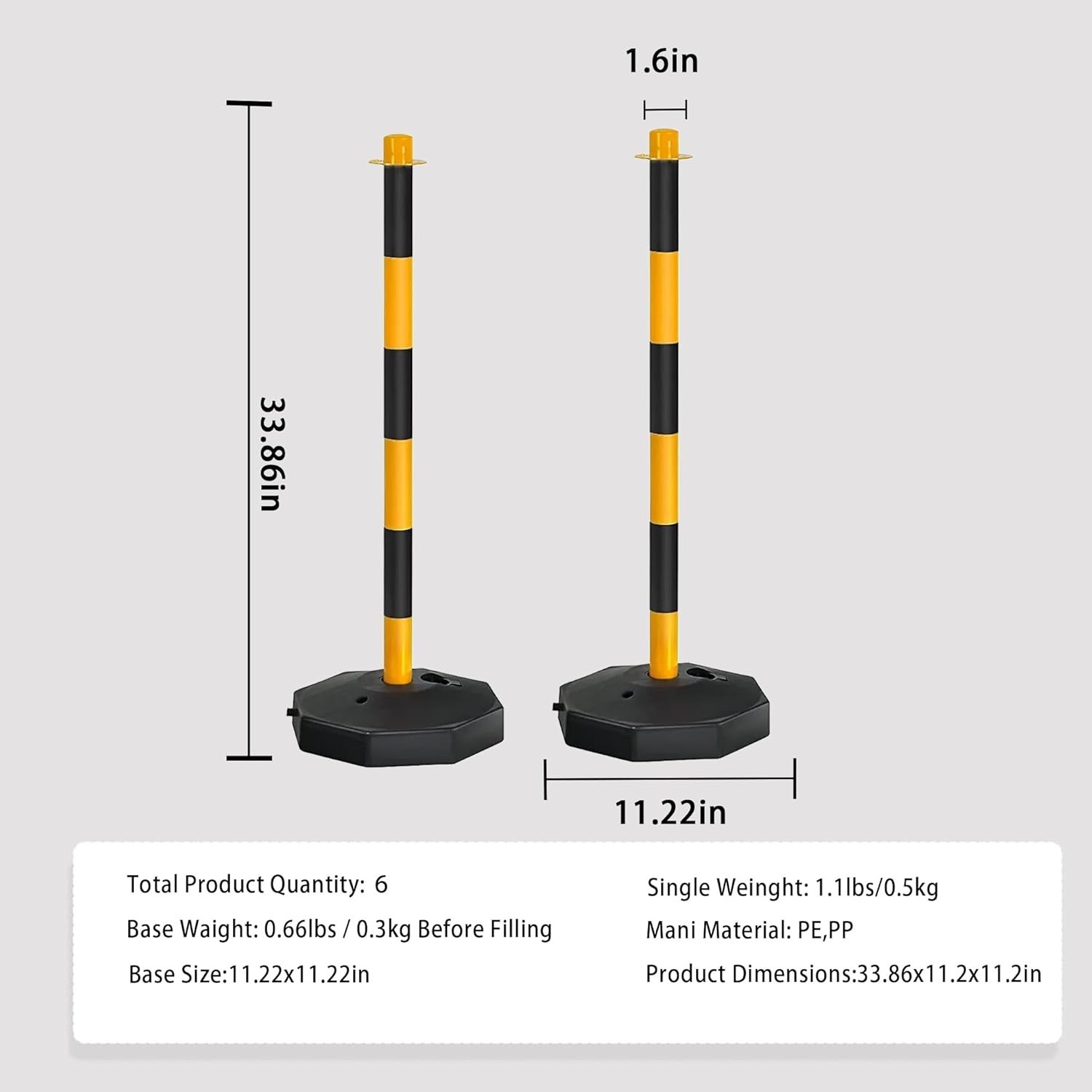 Used 6 Pack Adjustable Traffic Safety Delineator Post Cones,6.6FT Chain