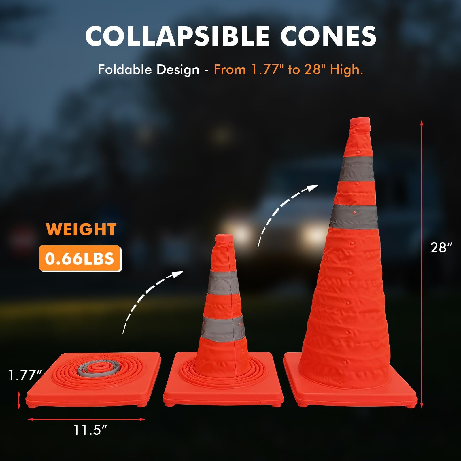 LH-GUARD 28 Inch 2Pack Collapsible Traffic Cones, Orange 28″ Safety Cones, Mu…