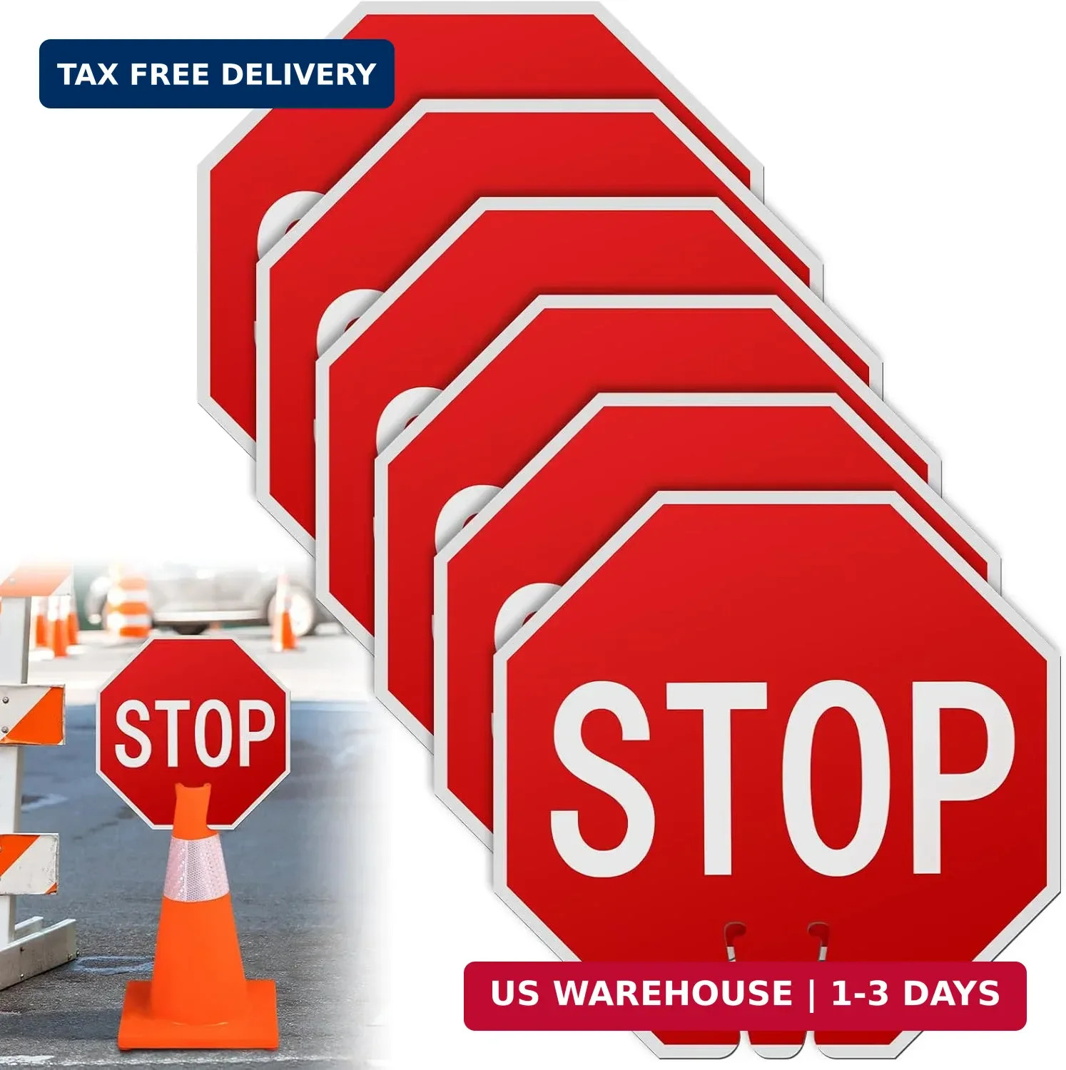 Geetery 6 Pcs Stop Signs 12×12″, Durable PVC Traffic Warning for Cones Double-si
