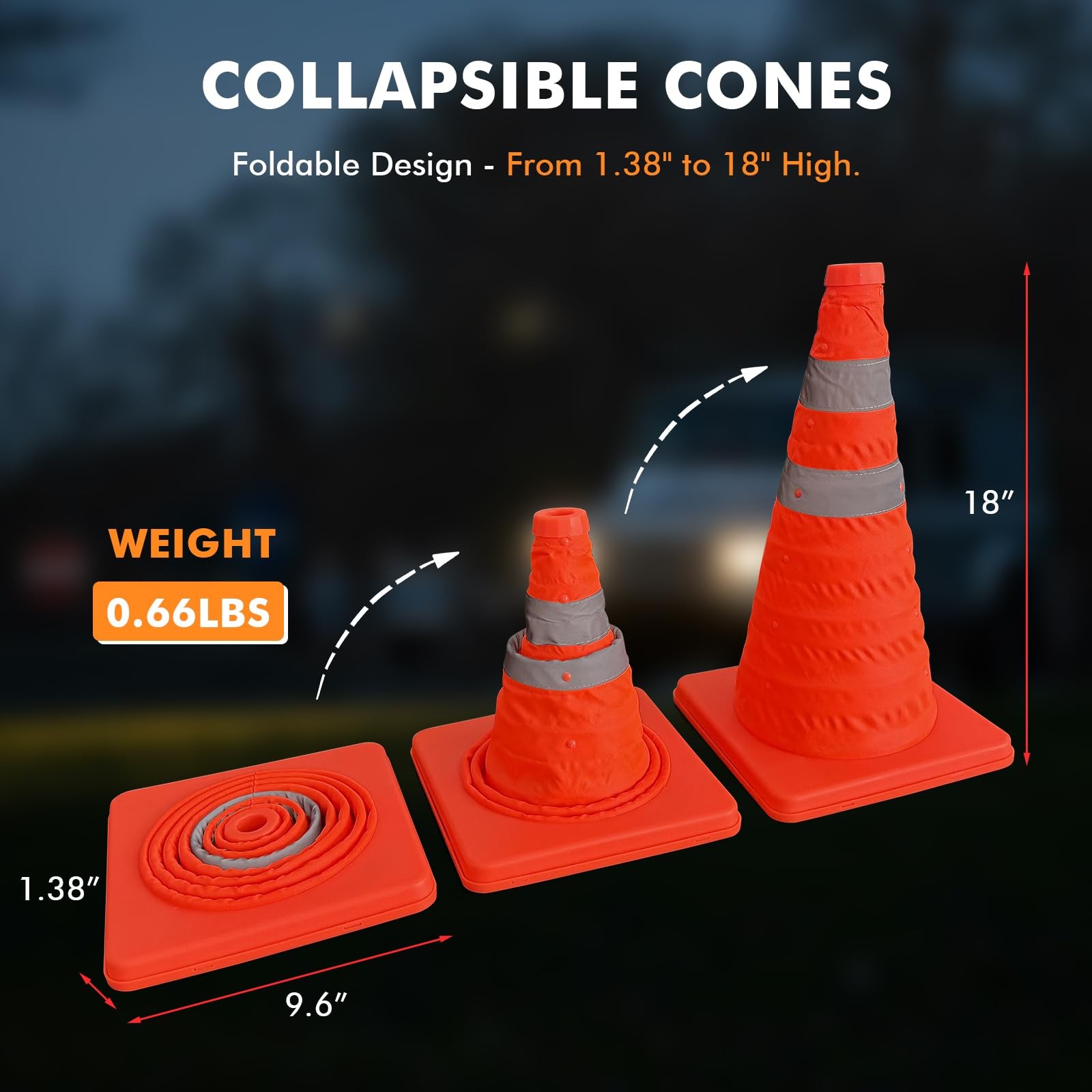 LH-GUARD 18 Inch 4Pack Collapsible Traffic Cones, Orange 18″ Safety Cones, Mu…