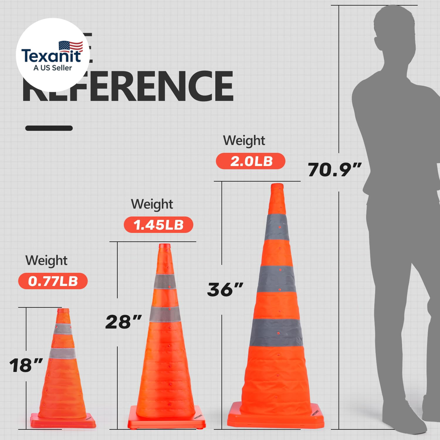 [4 Pack] 18 Inch Collapsible Traffic Safety Cones, Orange Cones, Multi Purpose P