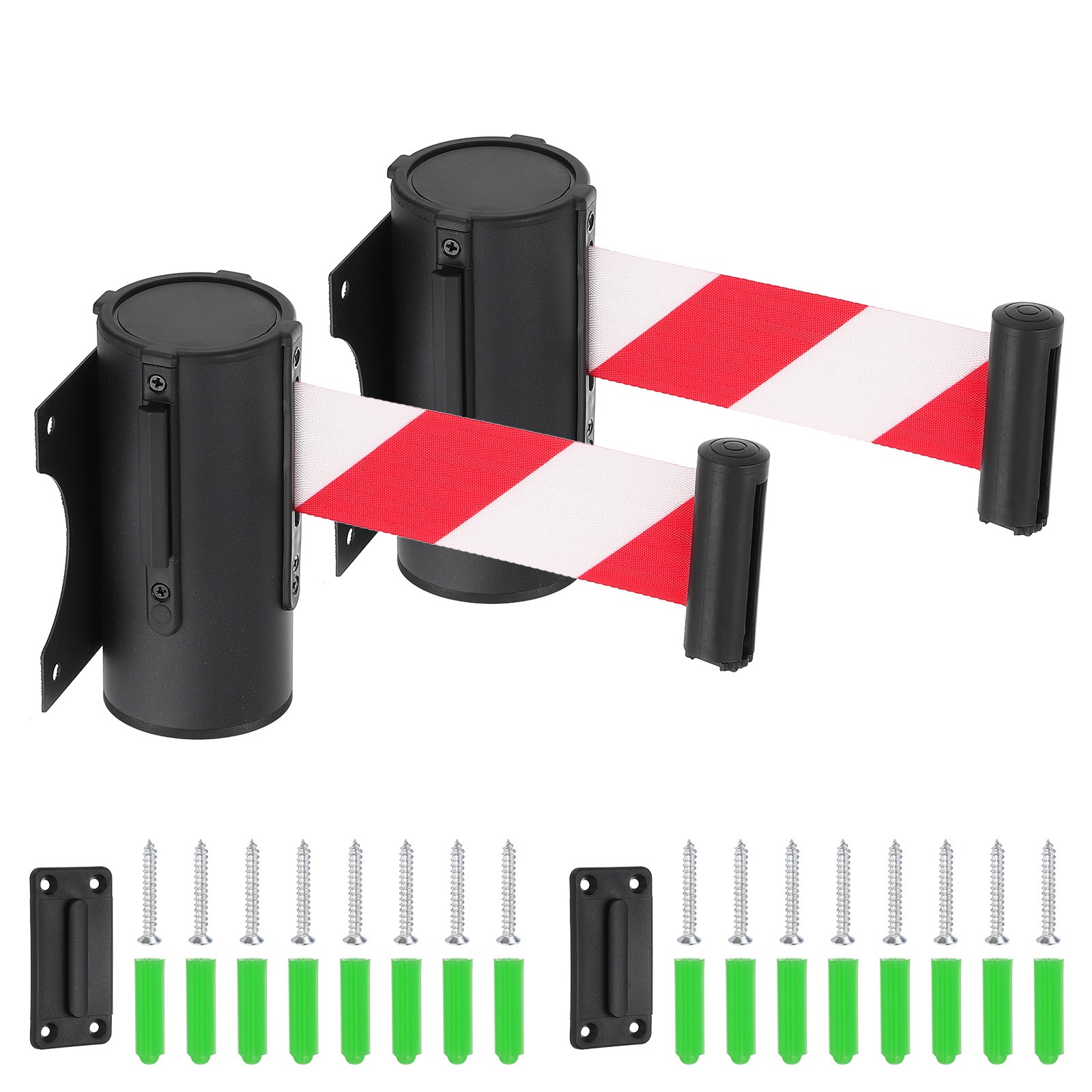 2 Pcs 9.84 ft Fixed Wall Mount Retractable Belt Barrier Black/Red/White