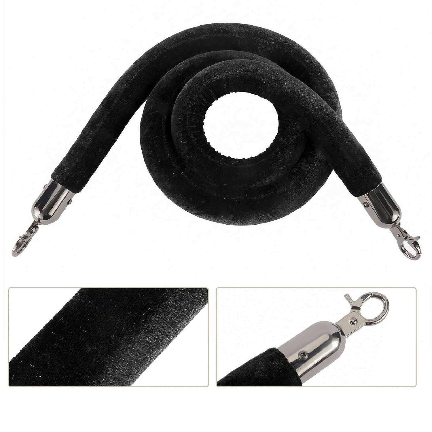NovelBee 4pcs Black Velvet Stanchion Ropes with Black Hooks,5 Feet Crowd Control