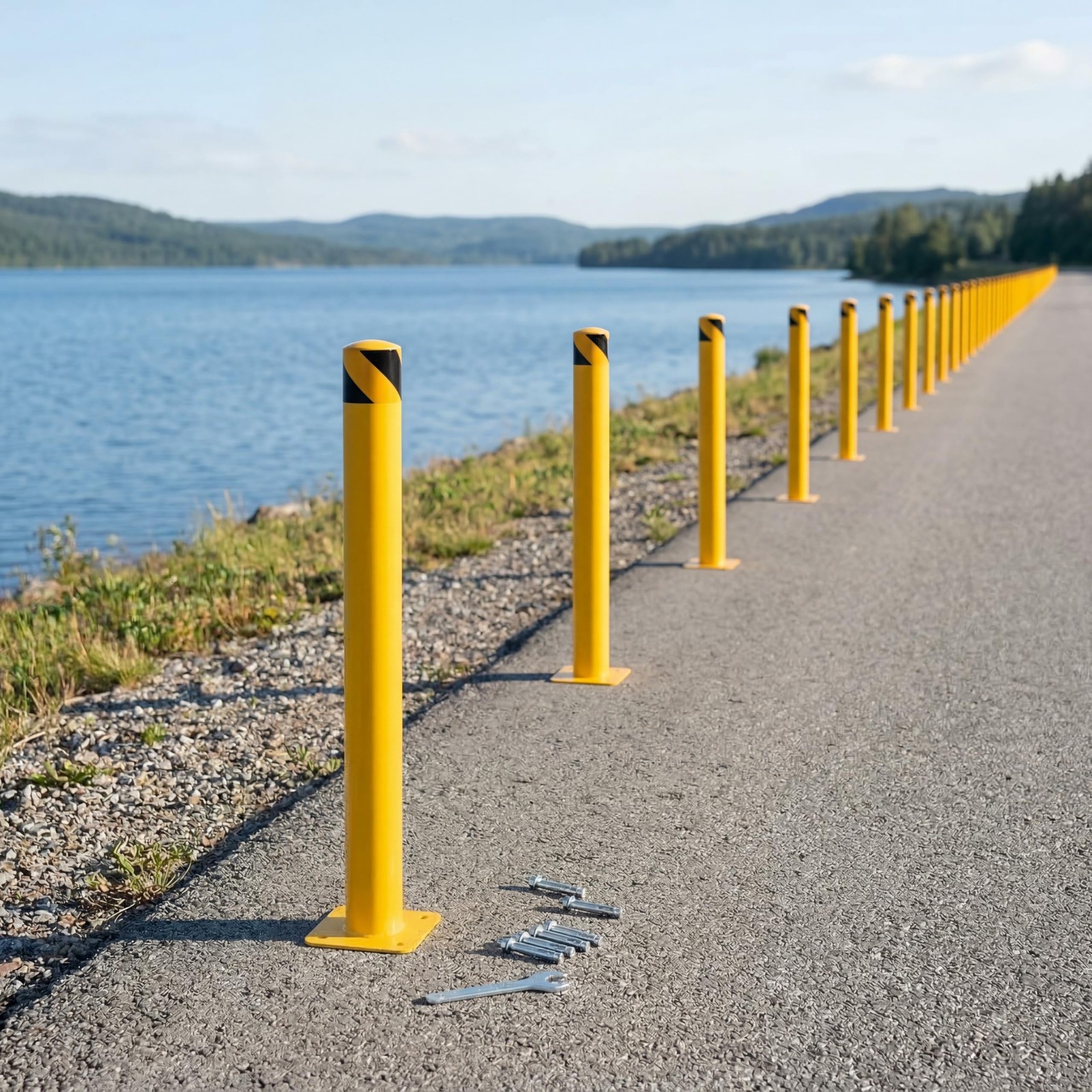 1/2/4/6 PCS Outdoor Safety Bollard 48 Inch Yellow Q235 Steel Post Pipe Barrier