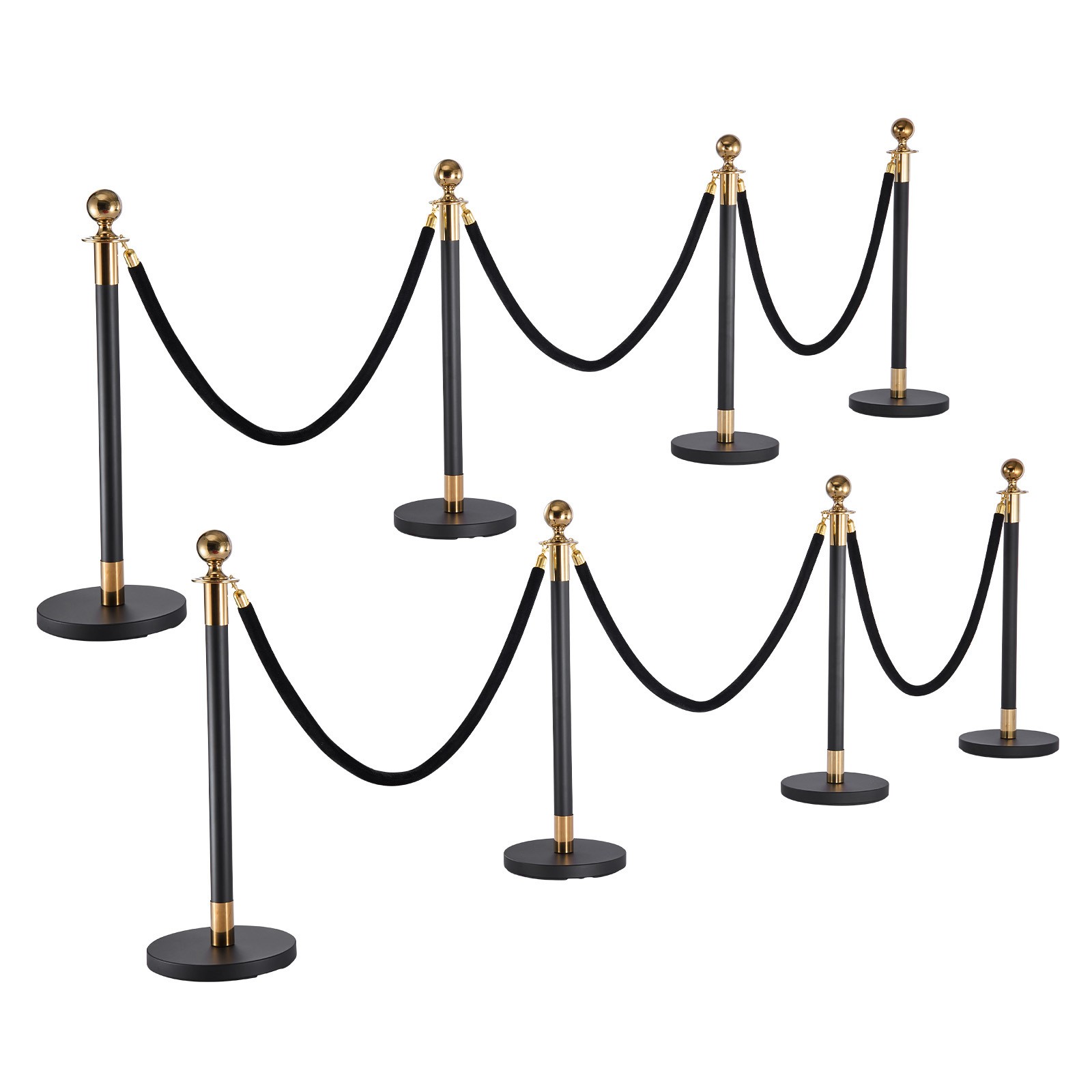Uimoso 8-Piece Stanchion Post Crowd Control Set 6 Black Velvet Ropes Hollow Base