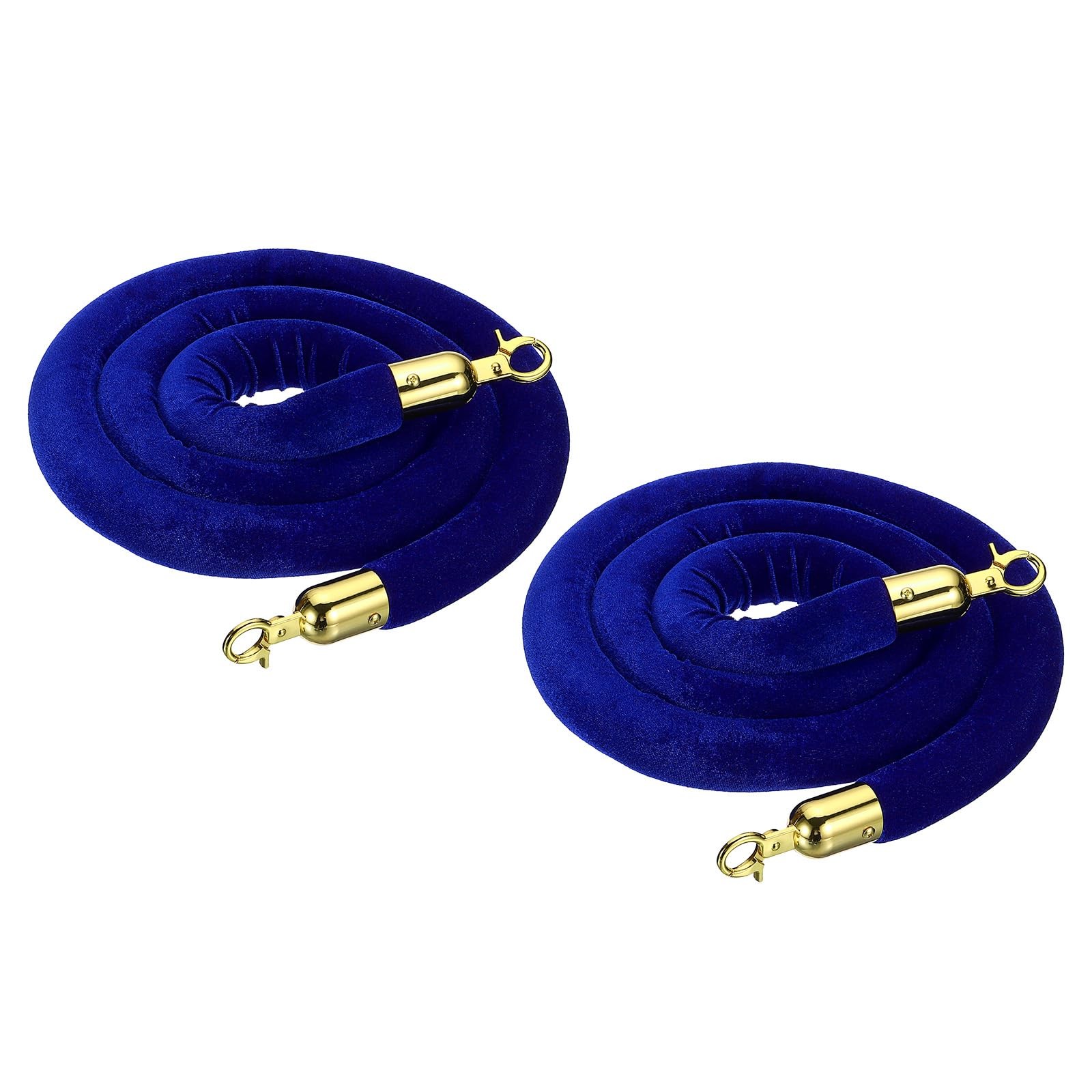 2 PCS 6.6 Ft Blue Velvet Stanchion Barrier Rope with Snap Hooks
