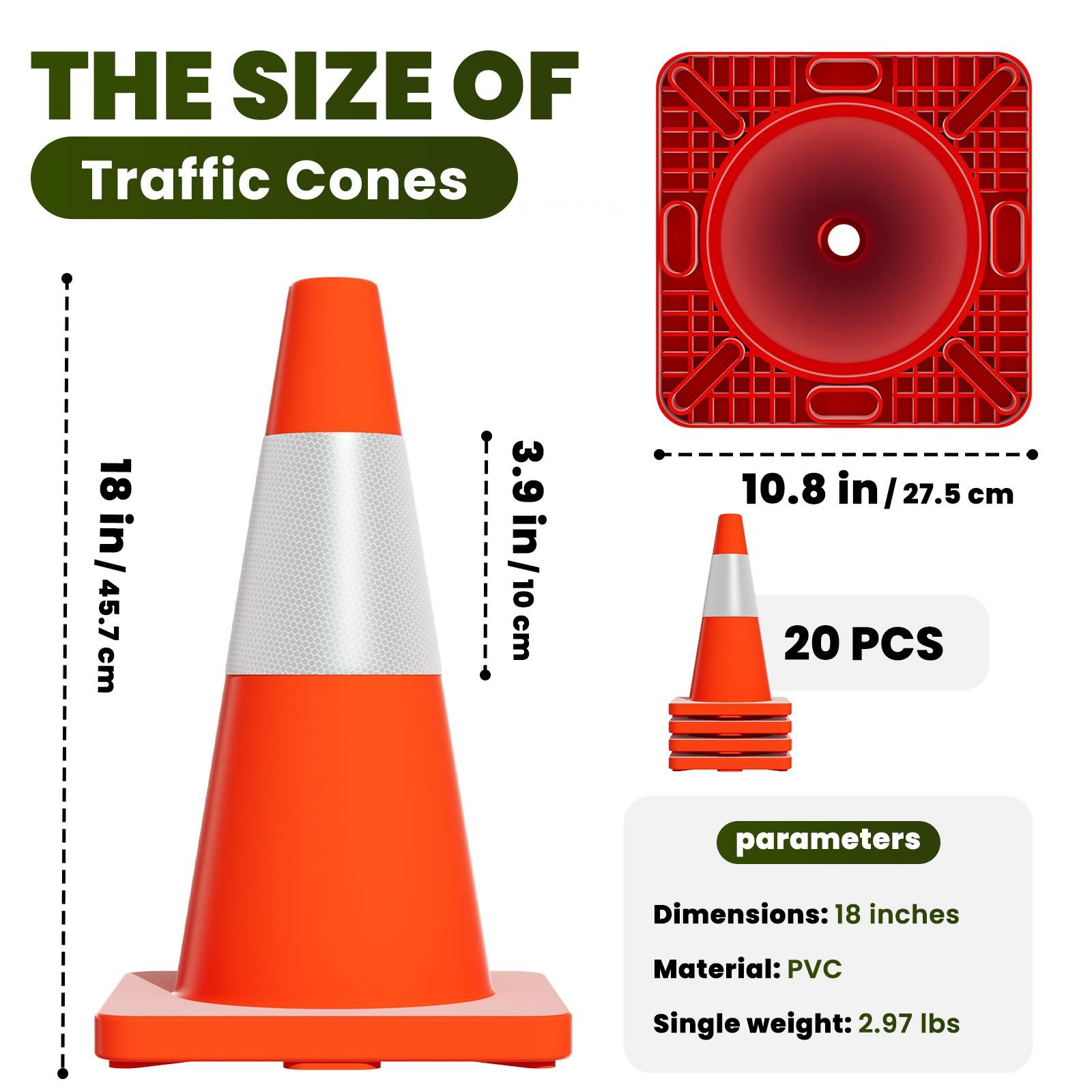 18″28″36″ Orange Traffic Cone Safety Cones Traffic Reflective Collars Road Cones