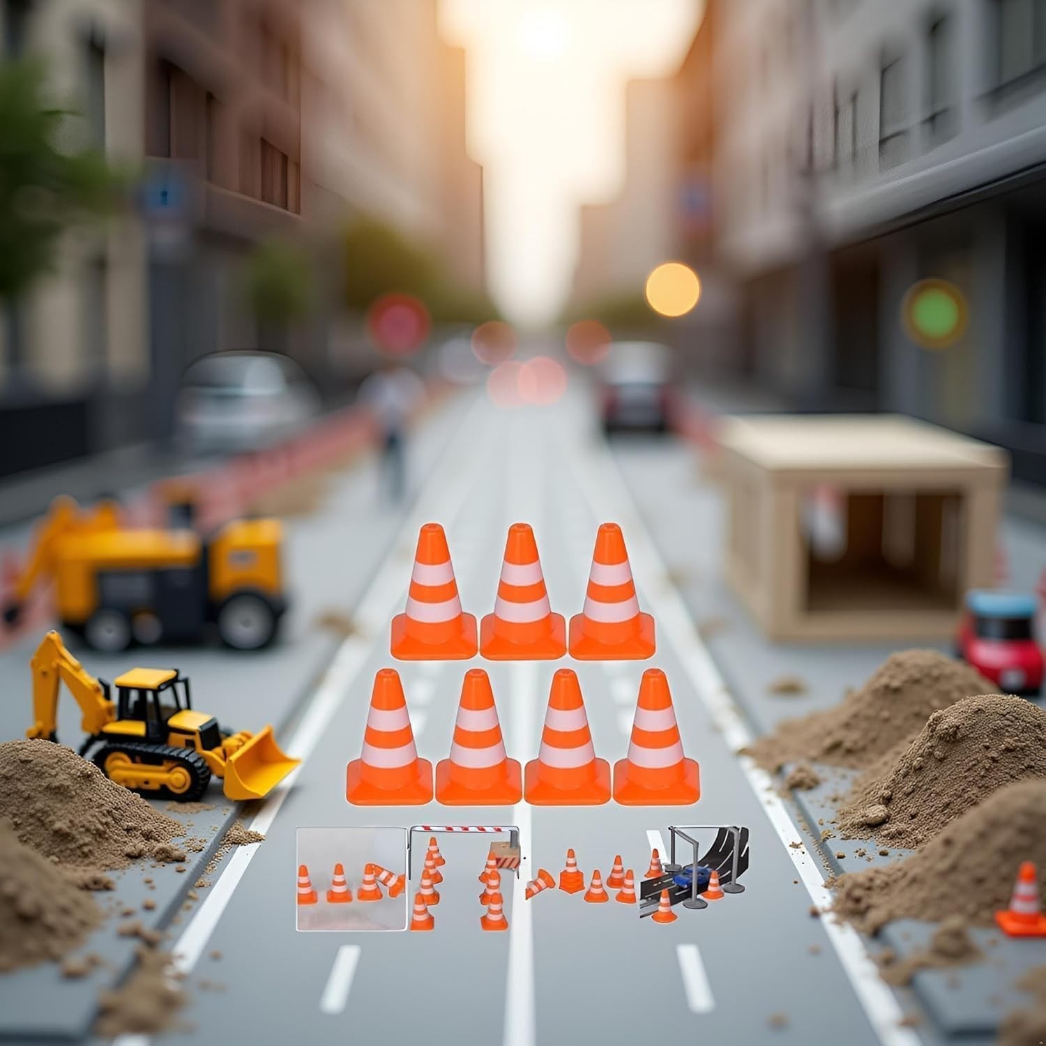14Pcs Realistic Miniature Traffic Cones for Dollhouse Scenes & Educational Use