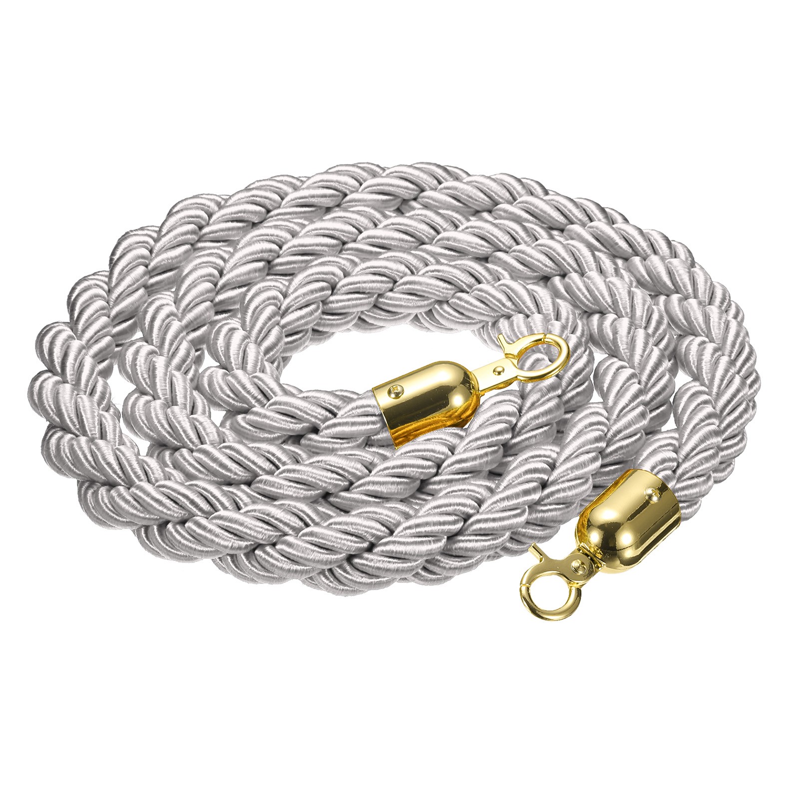 6.6 Ft/2 m Twisted Stanchion Rope Barrier Rope with Hooks White Golden