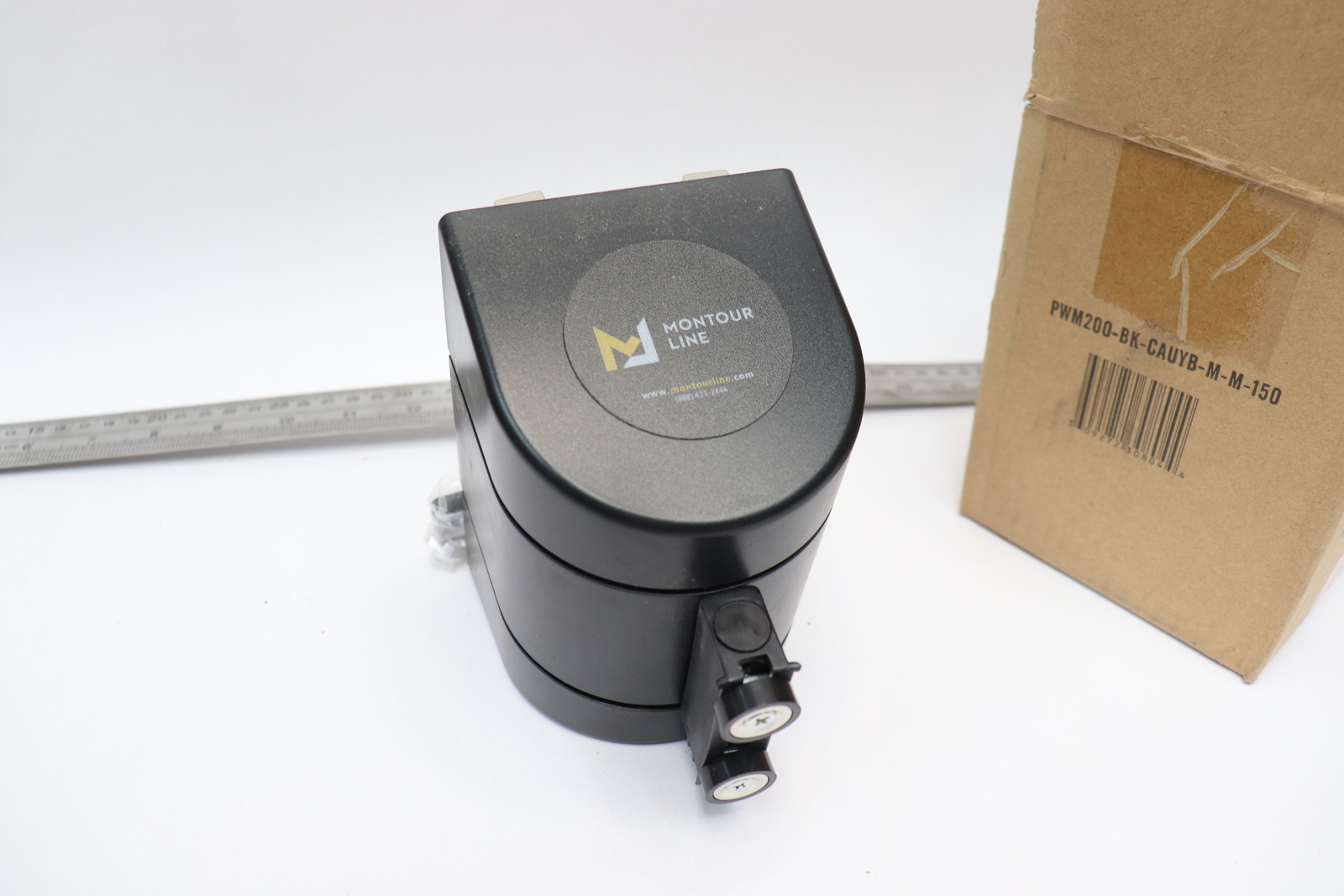Montour Line Retractable Belt Barrier Wall Mount Black WMX140-BK-CAUYB-M-M-150