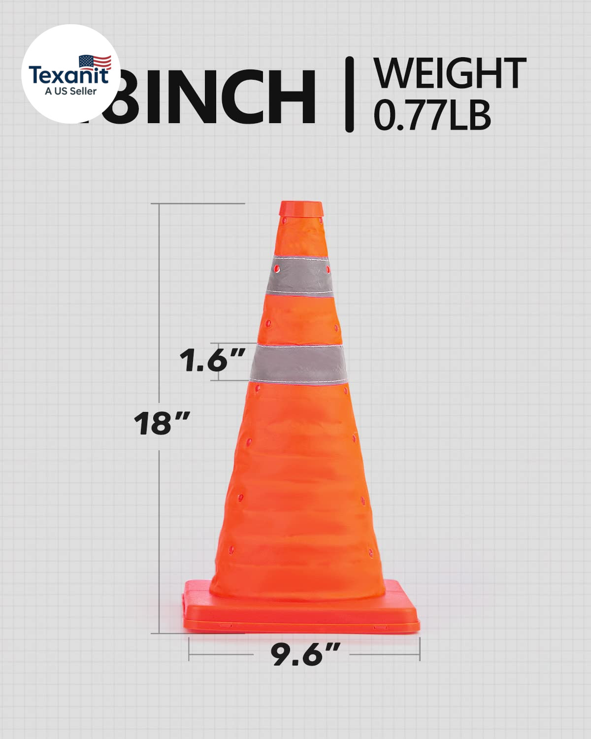 [4 Pack] 18 Inch Collapsible Traffic Safety Cones, Orange Cones, Multi Purpose P