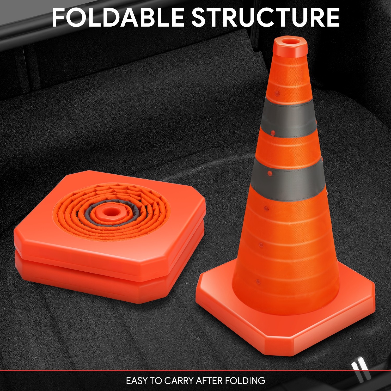 18in Orange Reflective Collars Collapsible Traffic Safety Cones for Roads 4Pack