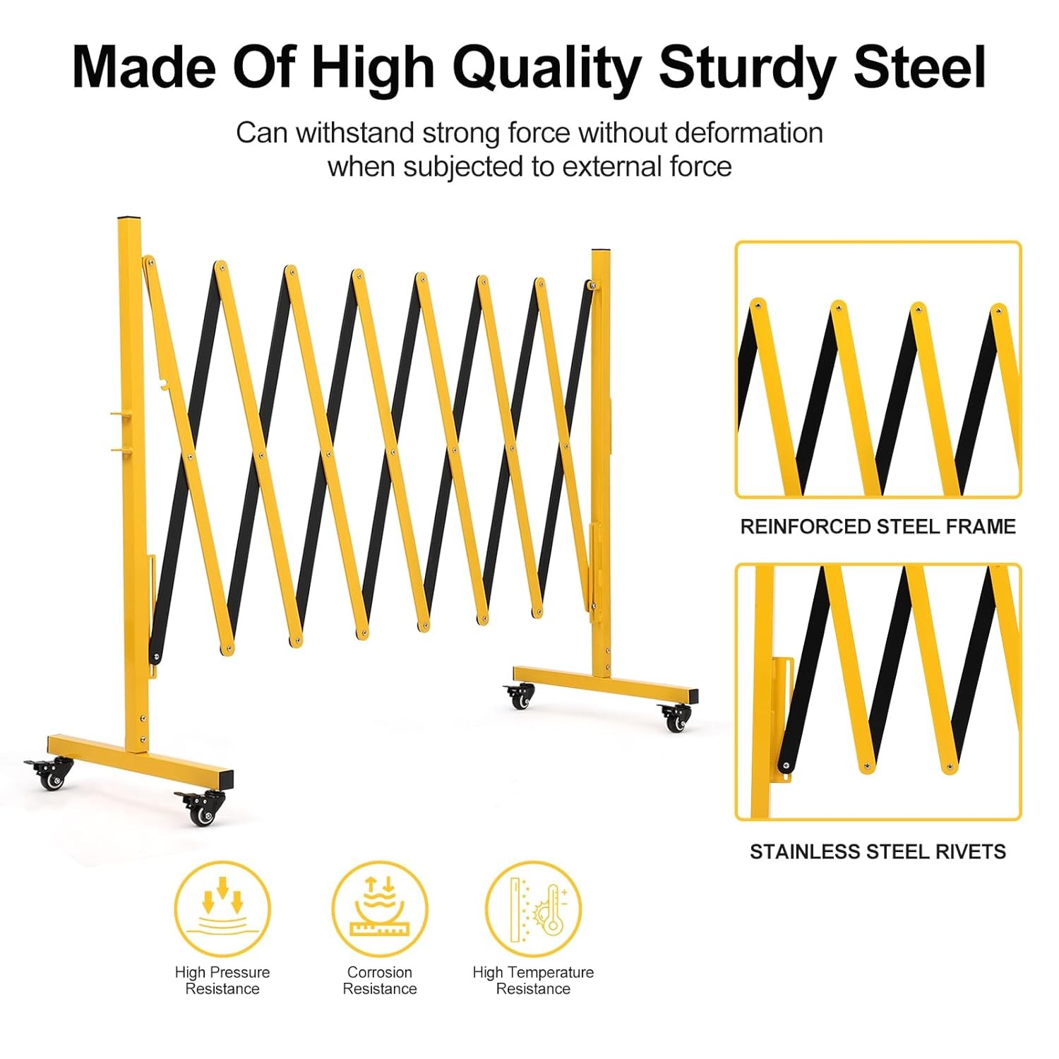11 ft Outdoor Traffic Barricade Gate Metal Expandable Folding Safety Barrier