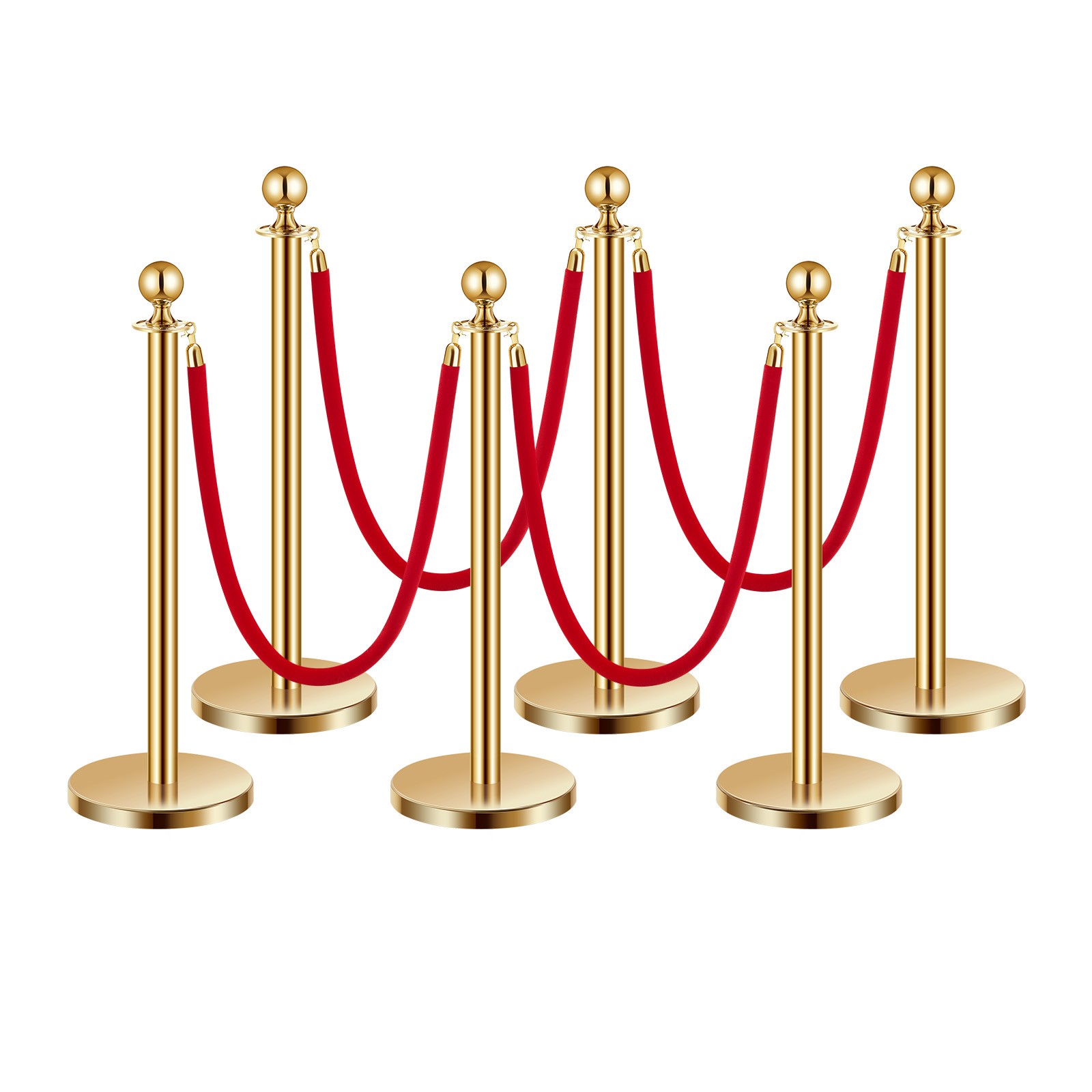 Uimoso 6 Pcs Gold Stanchion Post 4 Red Velvet Ropes Sand Injection Hollow Base