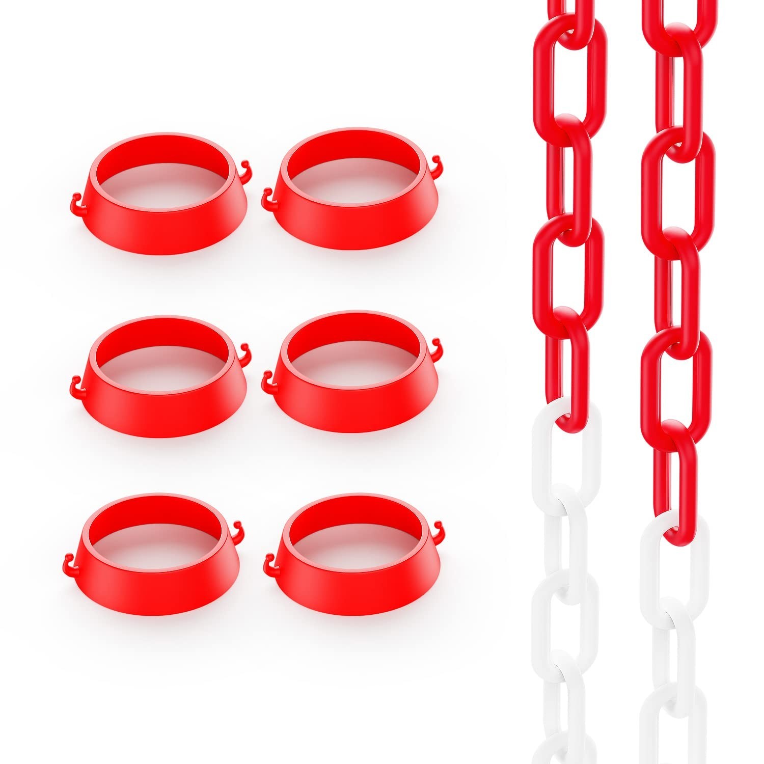 Bright Red & White 32ft Safety Chain with Connectors for Traffic Management