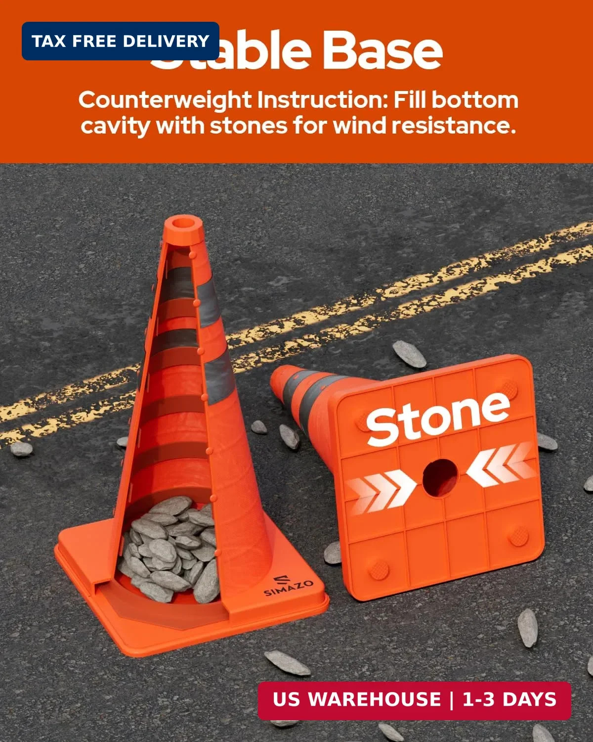 4 Pack 18 Inch Collapsible Traffic Safety Cones, Orange Pop Up Cones with Reflec