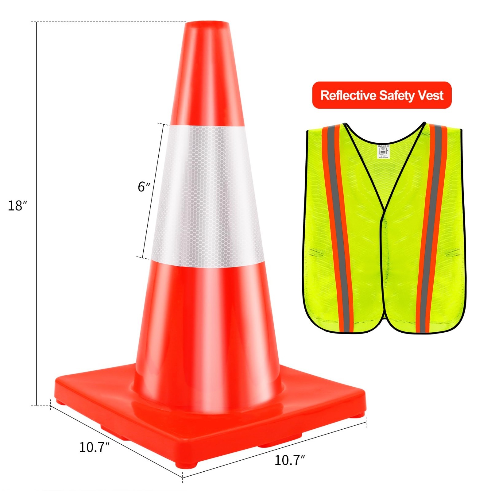 18″ Heavy Duty Traffic Cones – 4 Pack, Weighted with Reflective Collars for Safe