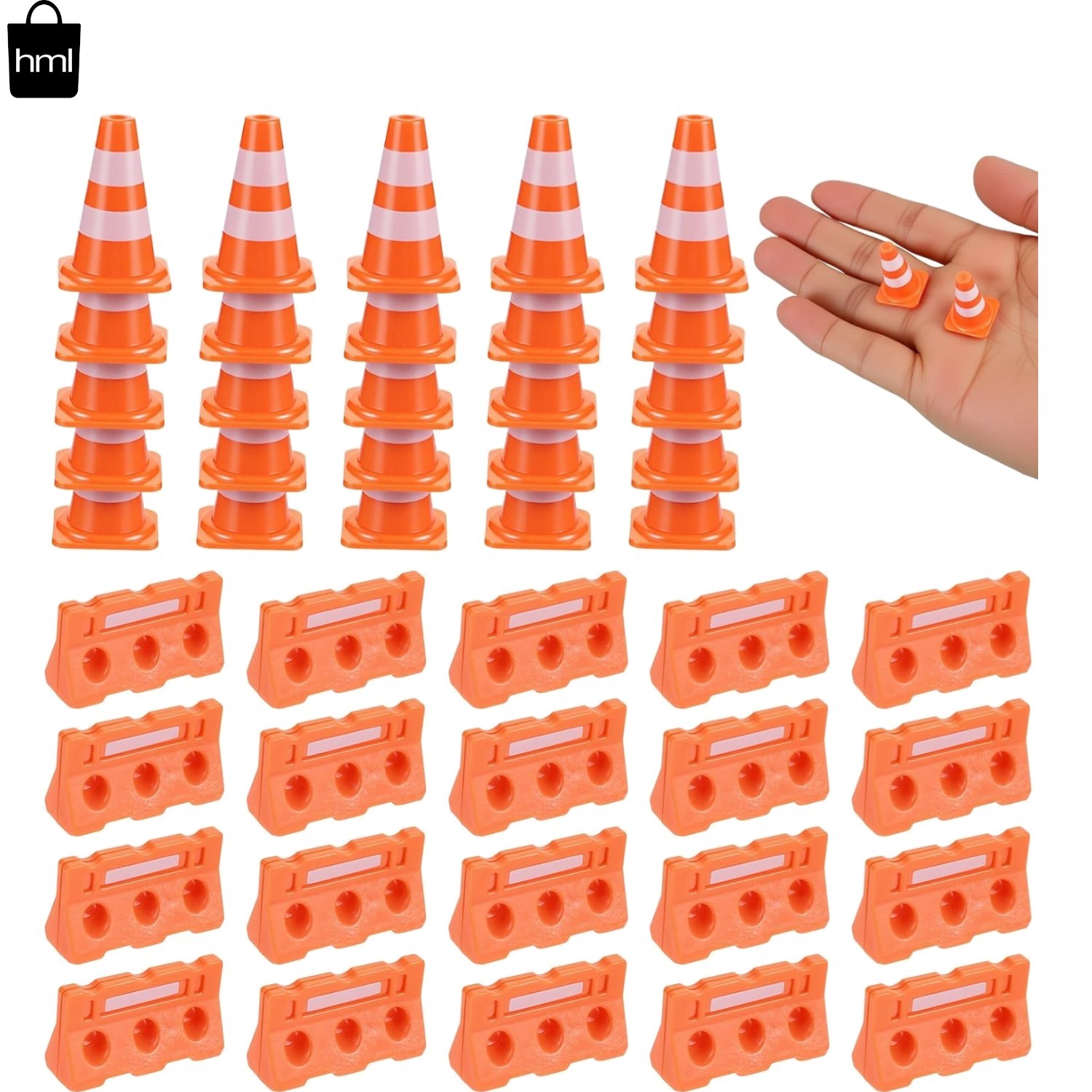 Bright Orange Mini Traffic Cones – 40 Piece Set for Sensory Play & Safety