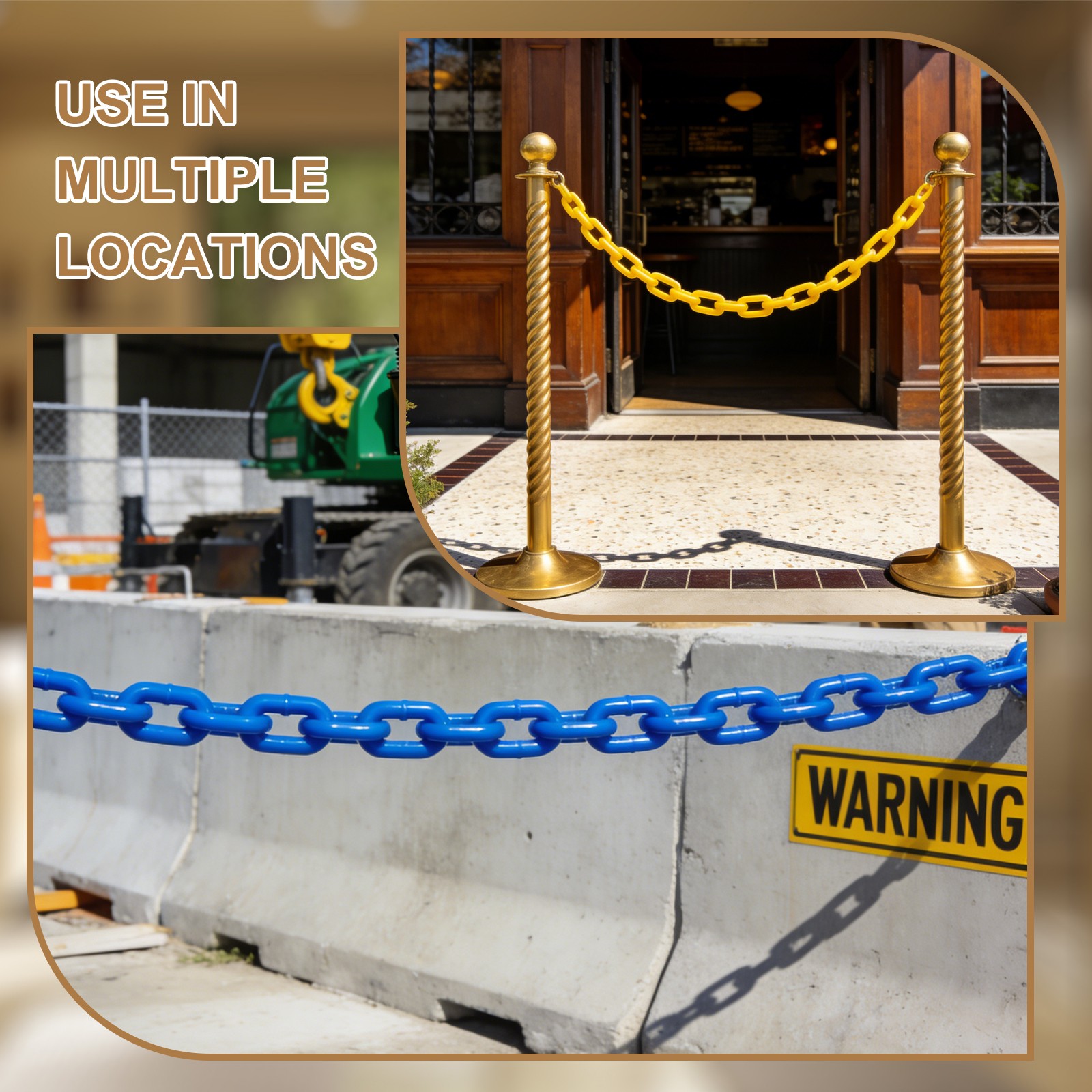 Barrier Chain, (16.4ft 0.7″ Dia., White), Plastic Safety Chain Links W S Hooks
