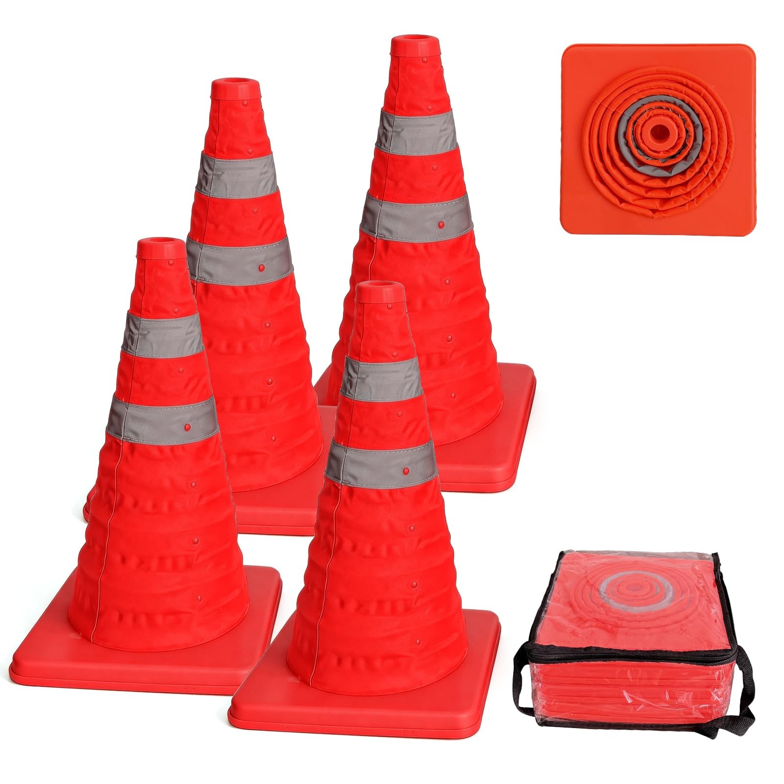 LH-GUARD 18 Inch 4Pack Collapsible Traffic Cones, Orange 18″ Safety Cones, Mu…