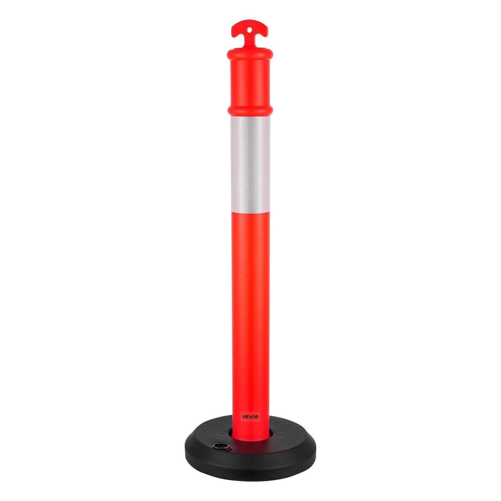 9-Pack 48in Traffic Delineator Posts 33lb Base & Reflective Strips Red