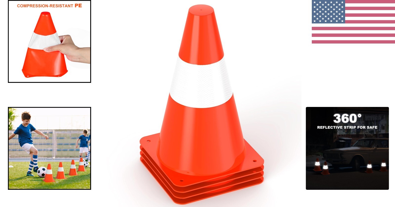 Durable 9-Inch Traffic Cones | Reflective Safety Collars | Ideal for Sports