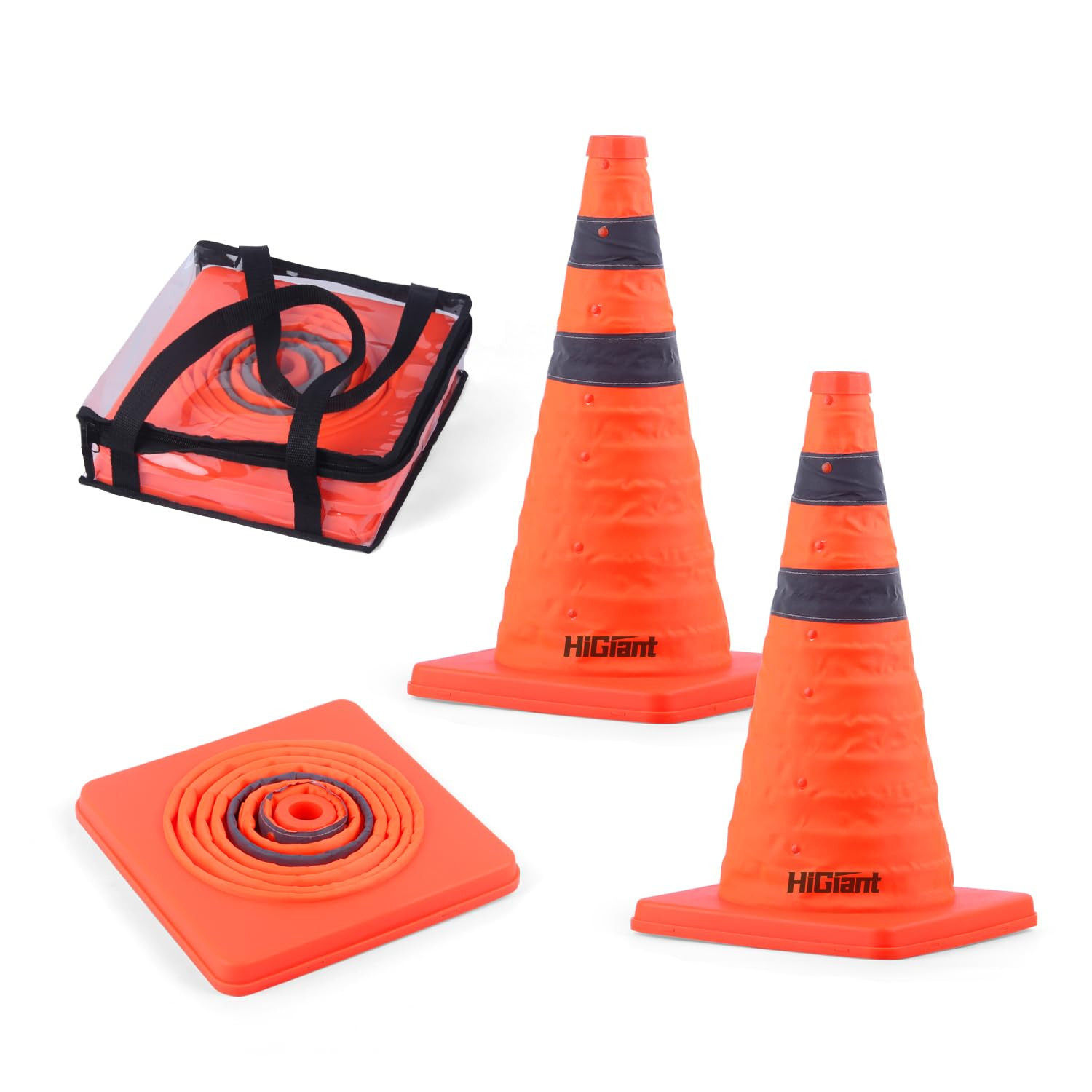 [2 Pack] Collapsible Traffic Safety Cones 18 Inch, Orange Cones, Widely Use P…