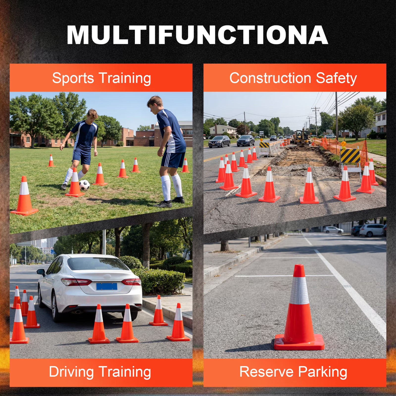 6 PACK-18” Traffic Safety Cones,2.2LB with Reflective Collar| Driveway Parking