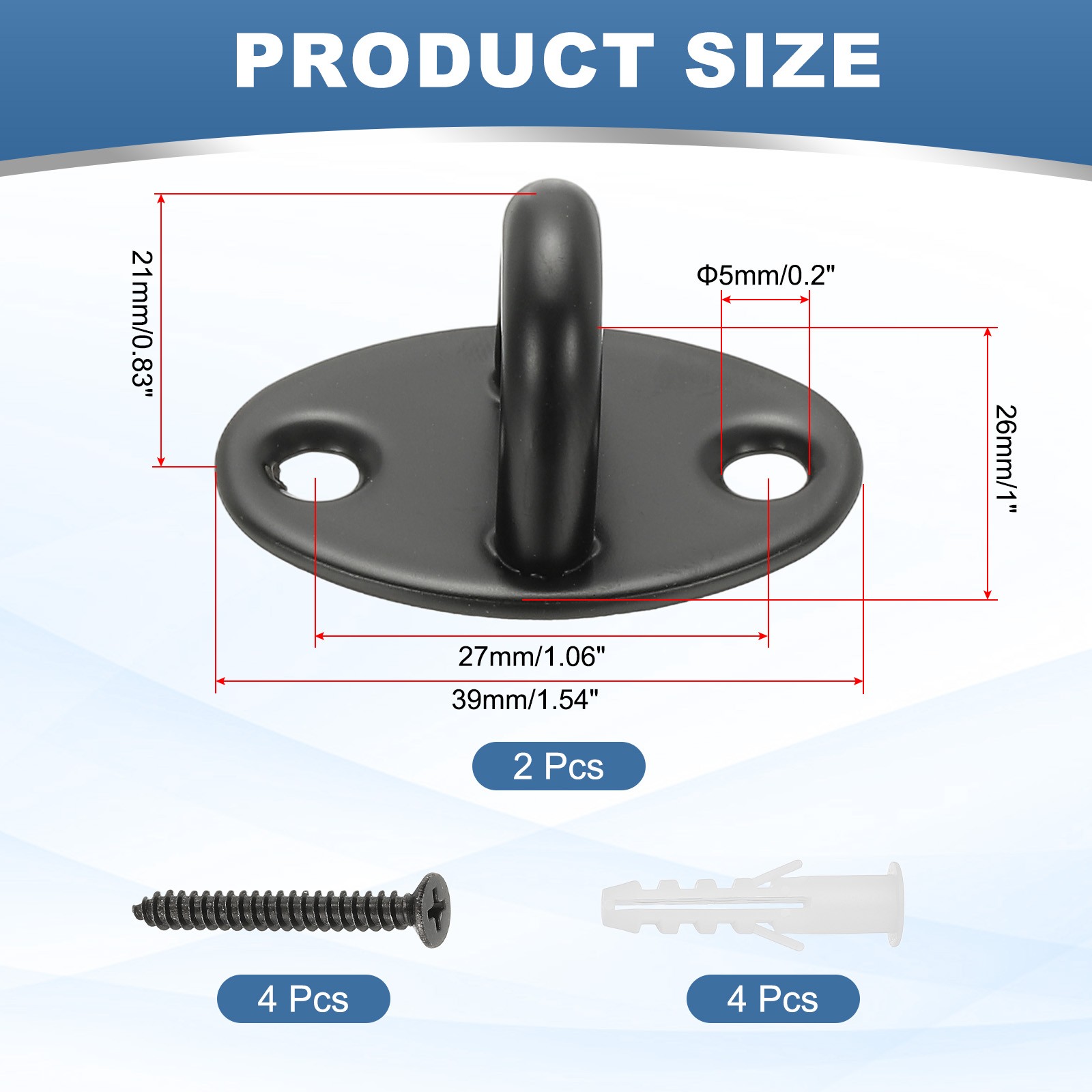 2Pcs Stainless Steel Ceiling Hooks, Oval Pad Eyes Plate Black