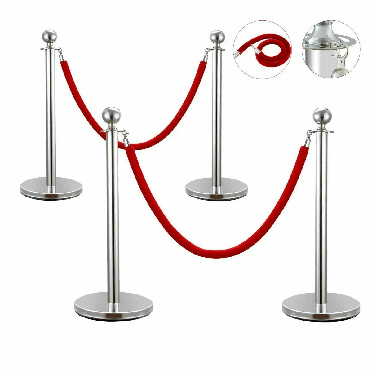 38Inch Gold Silver Stanchion Posts Queue Velvet Rope Crowd Control Line Barriers