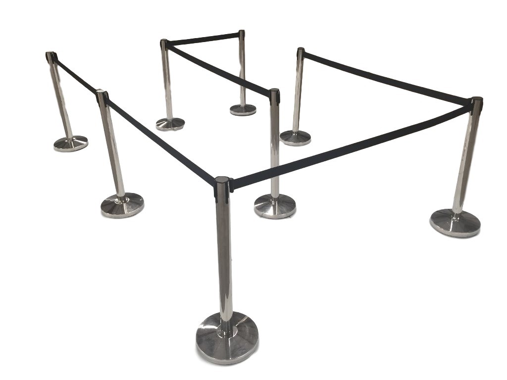 (8) Pack of Retractable Crowd Control Barrier Posts / Stanchions 6’6″ Strap