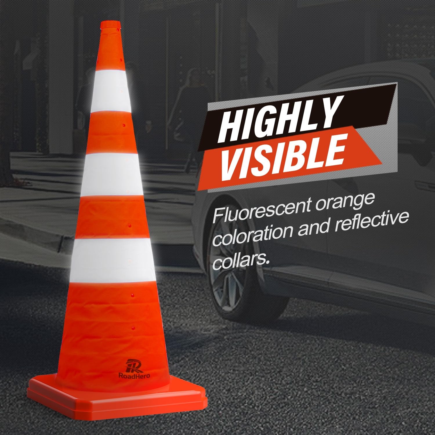 RoadHero 36 Inch 4 Pack Collapsible Traffic Safety Cones, Multi Purpose Pop-u…