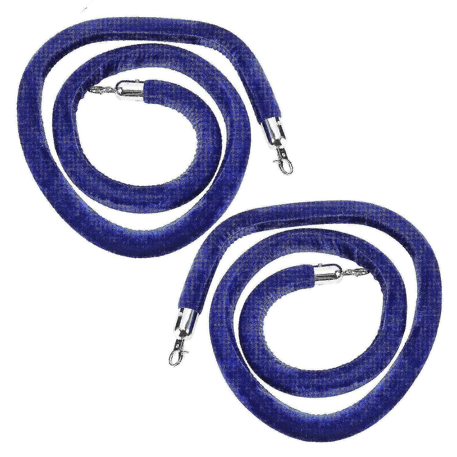 NovelBee 4pcs Blue Velvet Stanchion Ropes with Silver Hooks,10 Feet Stanchion Qu