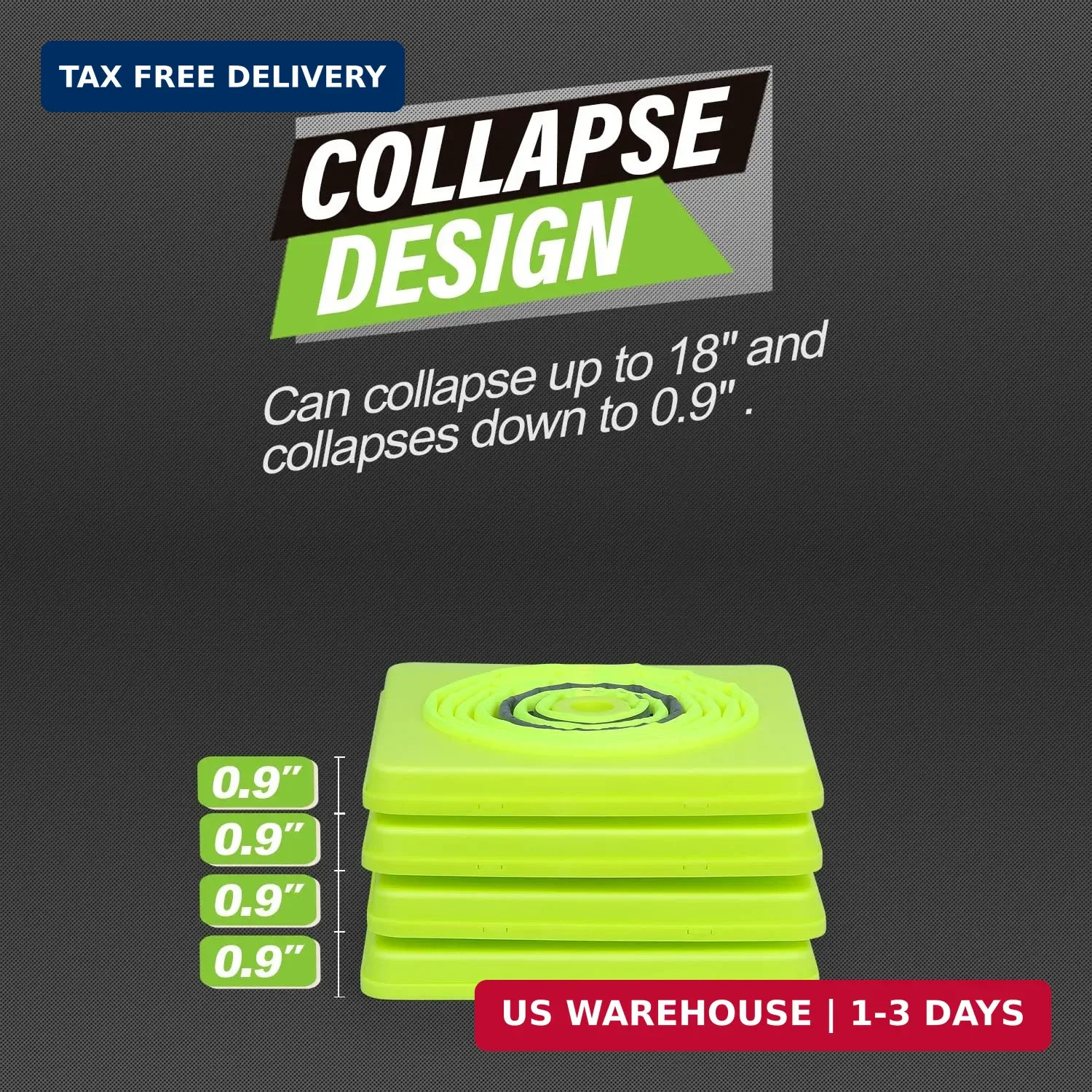 RoadHero 18 Inch 4 Pack Collapsible Traffic Safety Cones, Lime Green Pop-up Cone