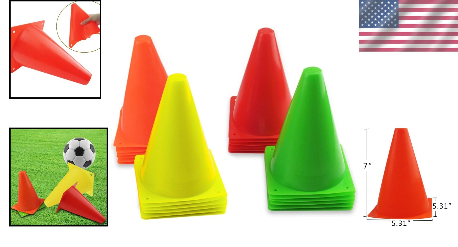 Durable 7 Inch Agility Marker Cones Lightweight for Soccer Football and Skating
