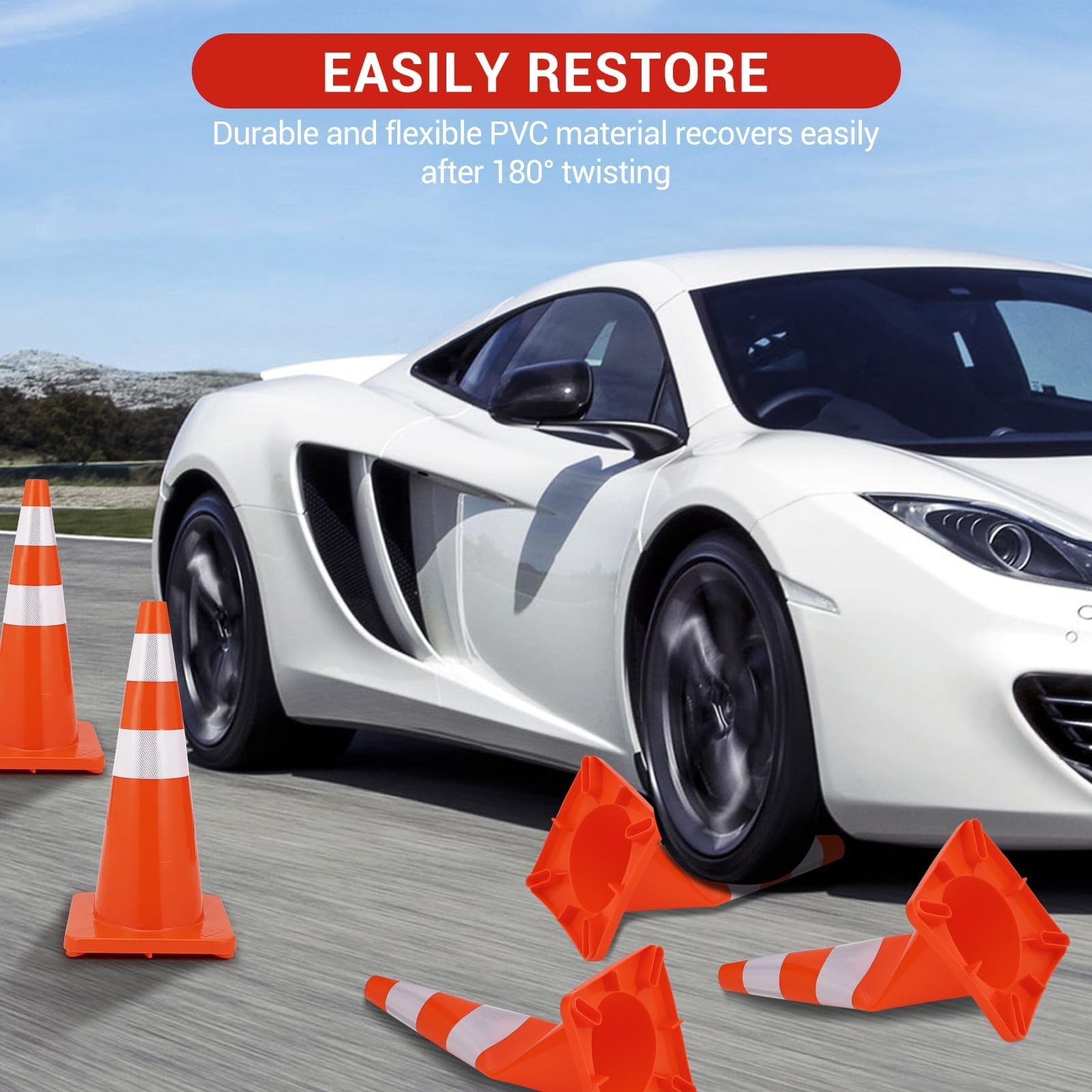 Pack of 12 28″ Safety Cones w Rubber Base for Parking Traffic Control Heavy Duty