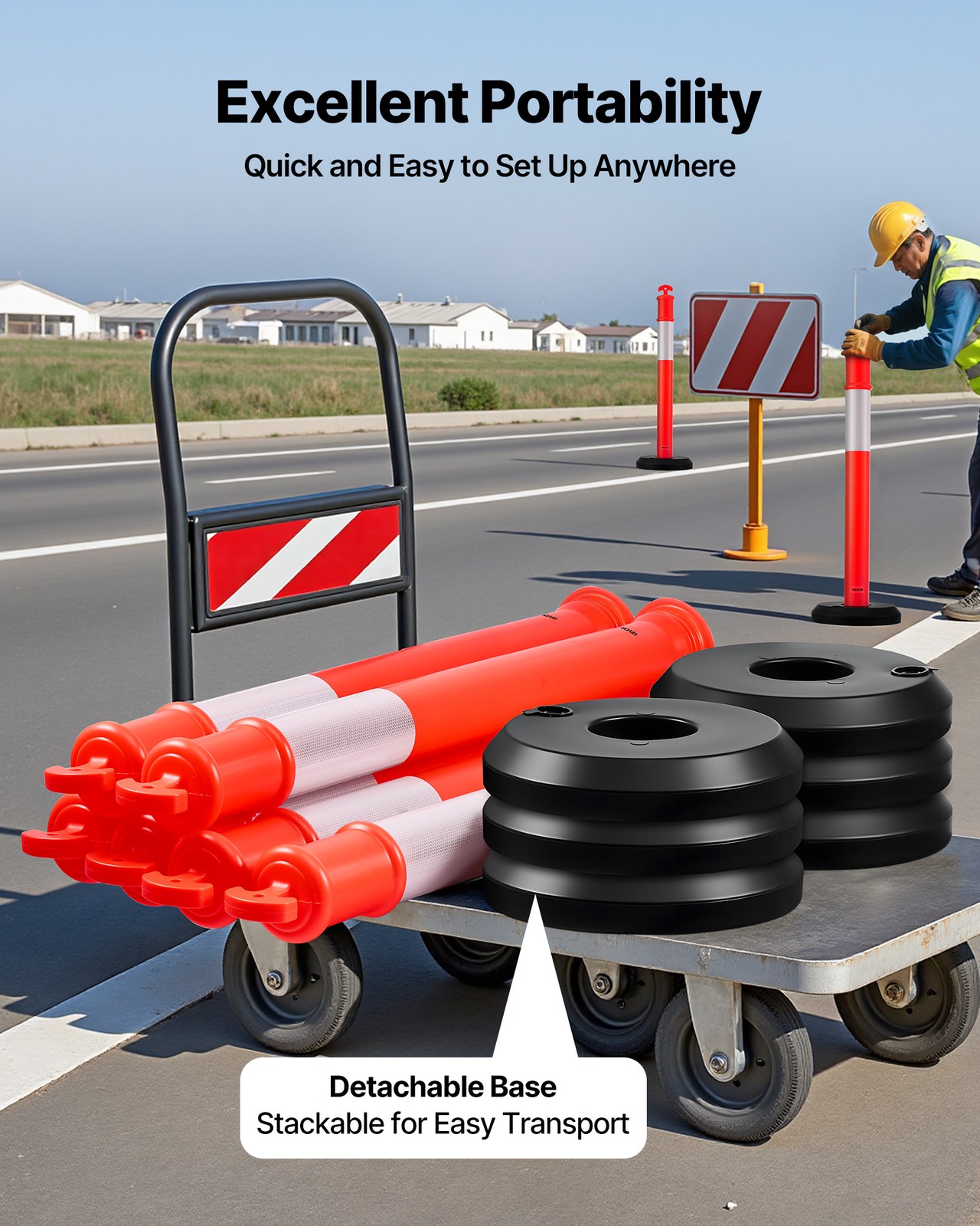 VEVOR 9 Packs Traffic Delineator Posts 48 in Traffic Safety Cones Fillable Base