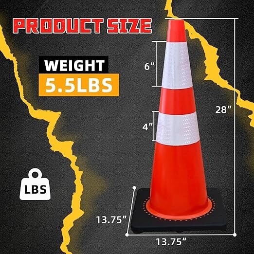 Heavy Duty 28″ Safety Cones w Rubber Base for Parking Traffic Control Pack of 2