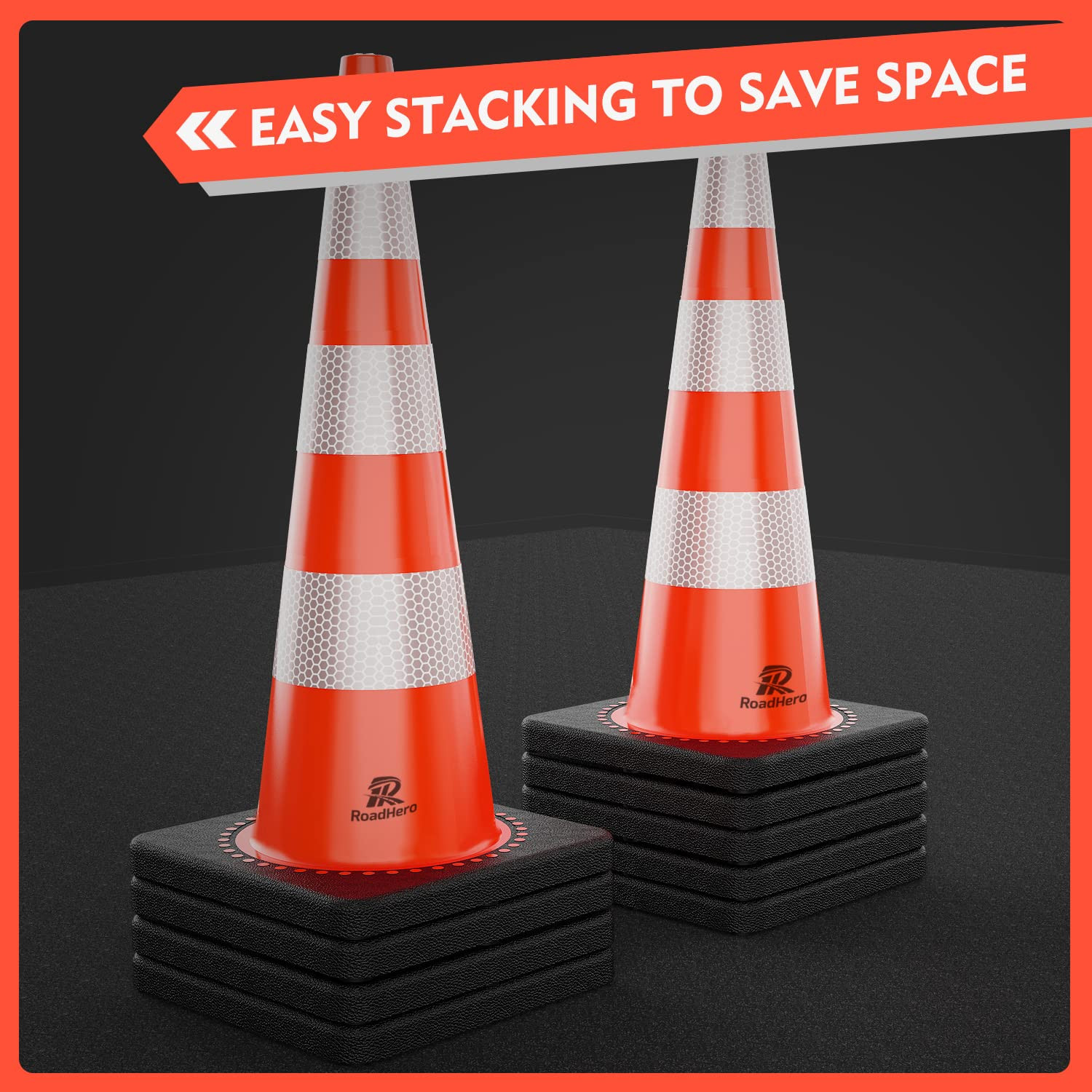 4 Pack Traffic Safety Cones 36 Inch with Black Weighted Base, Plastic PVC Cone,
