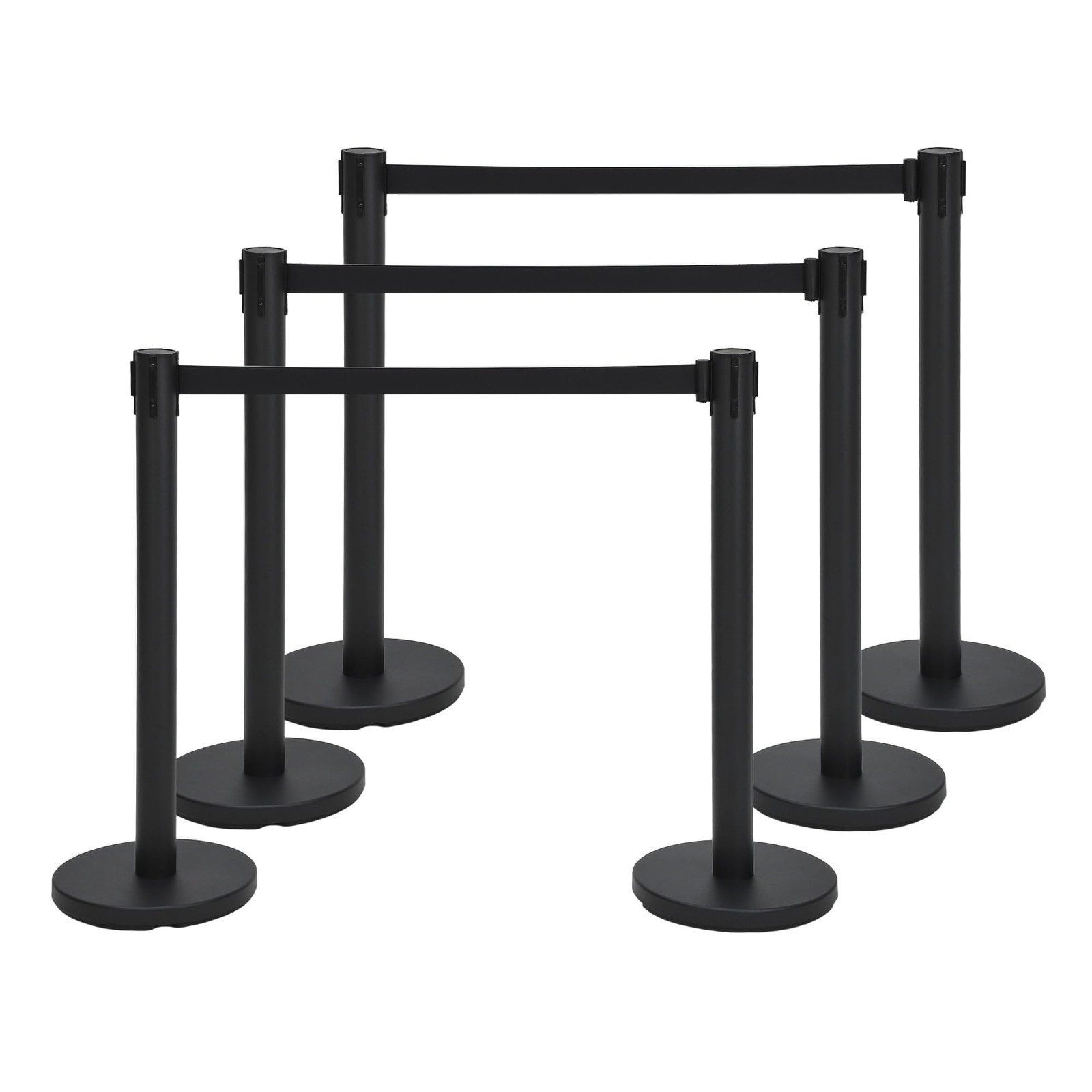 Crowd Control Stanchion Set, 6 Pack Black Stanchions with 6.6Ft Sturdy Retractab