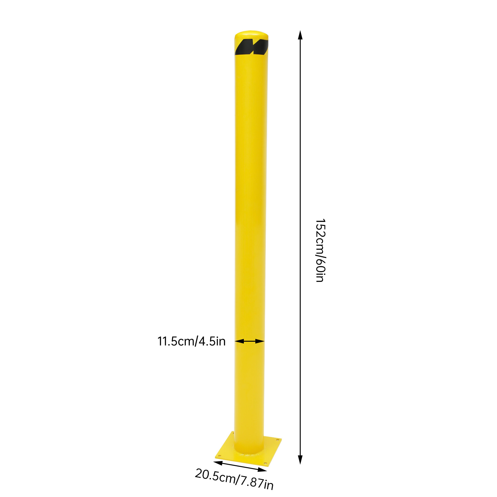 60 H 4.5 D Safety Bollard Post Yellow Powder Coat Pipe Steel Barrier W/4 Bolt